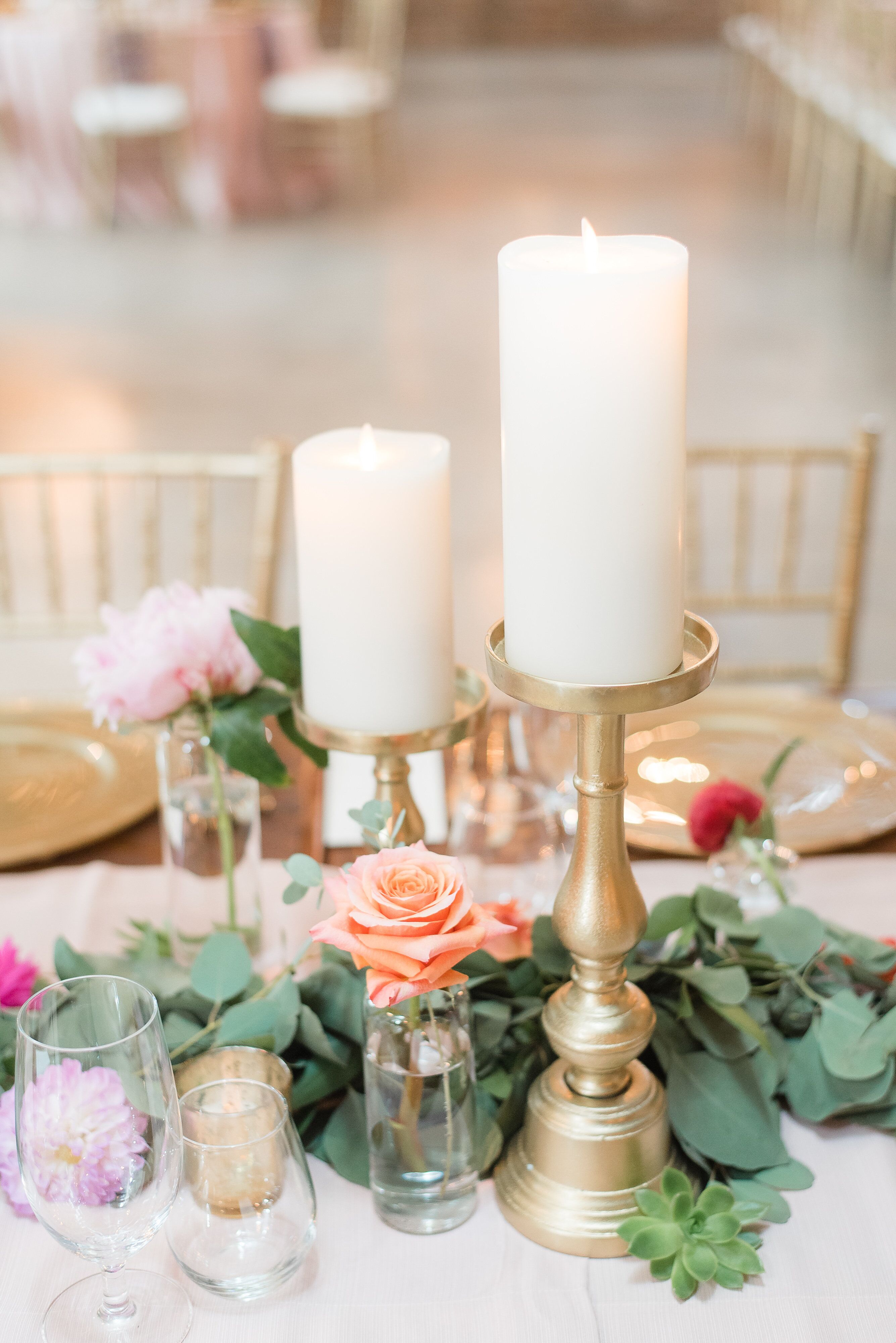 Elegant Gold Candlesticks and Eucalyptus Centerpiece