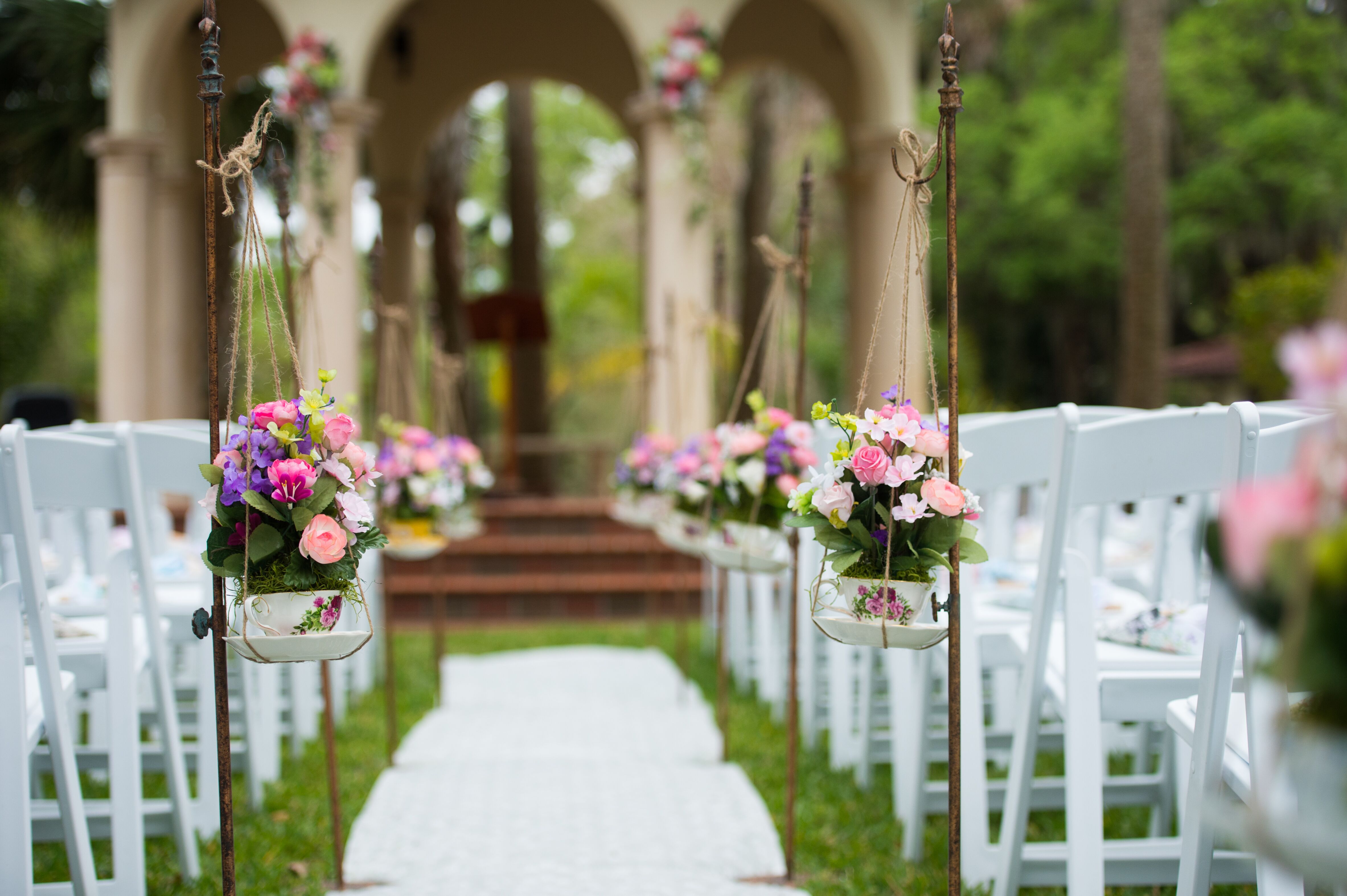 Hanging Tea Cup Flower Arrangements