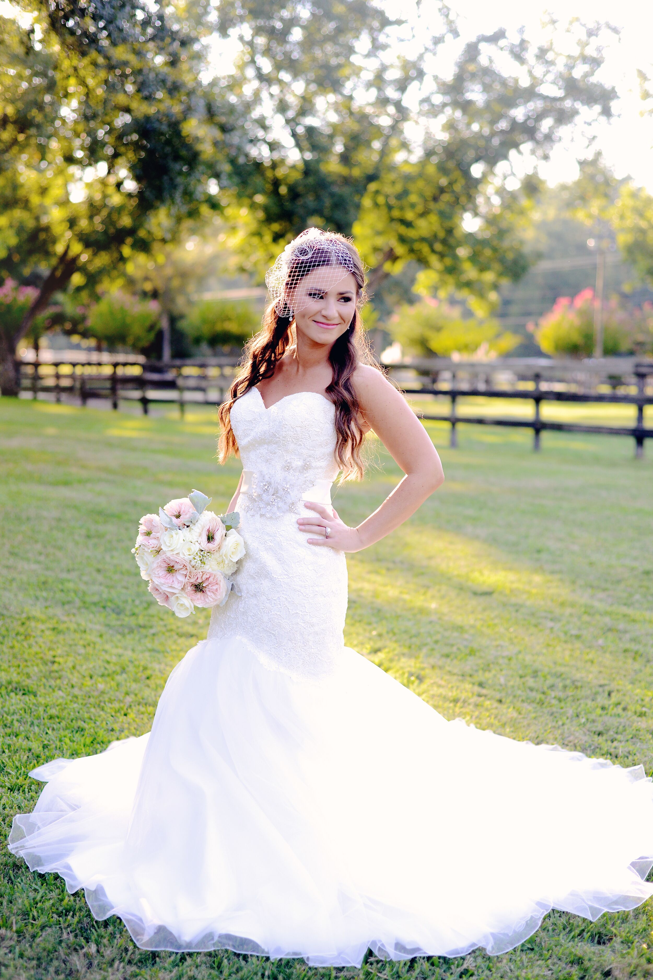 DIY Birdcage Veil and Trumpet Wedding Dress