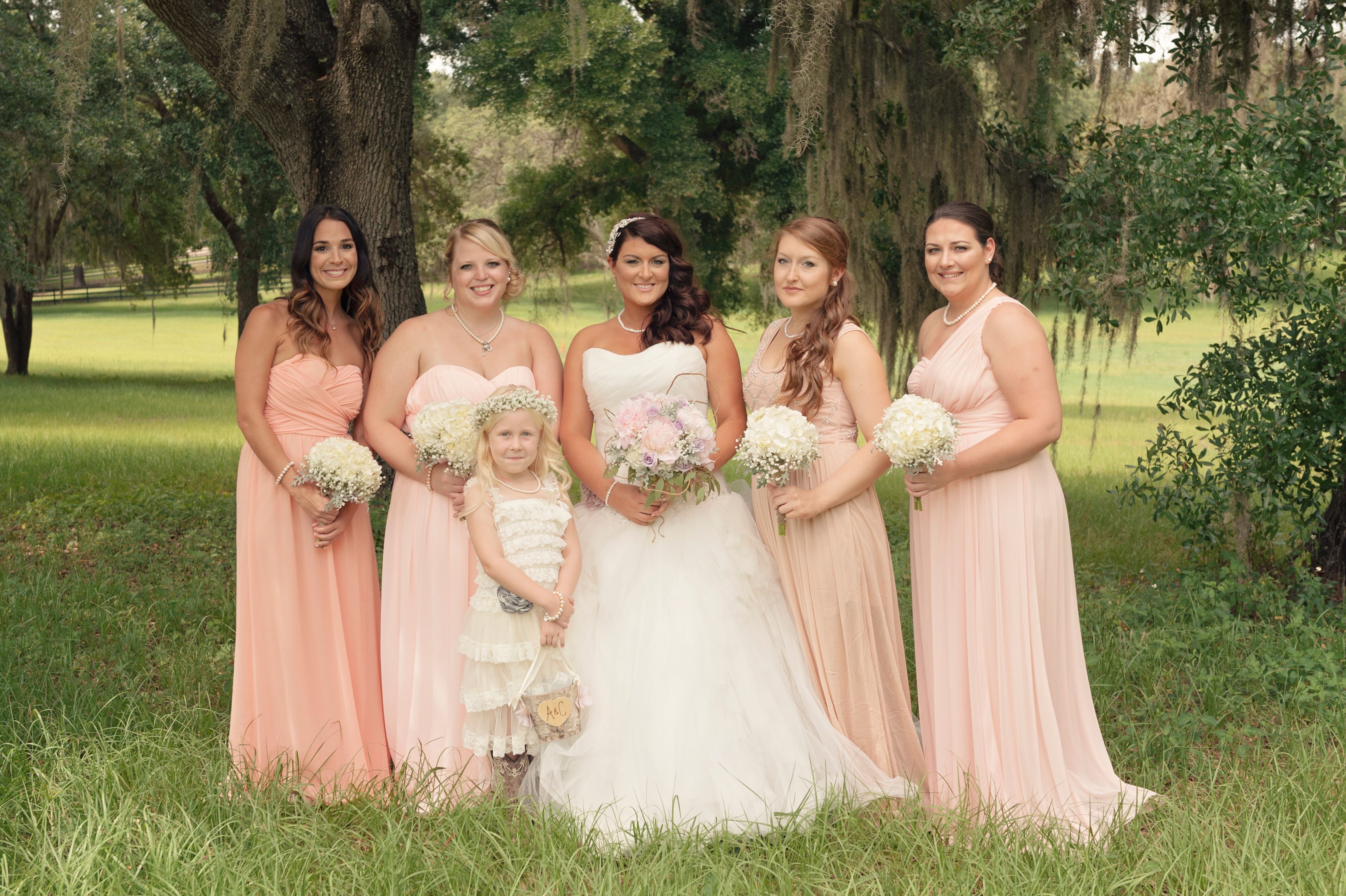 Long Peach and Blush Bridesmaid Dresses