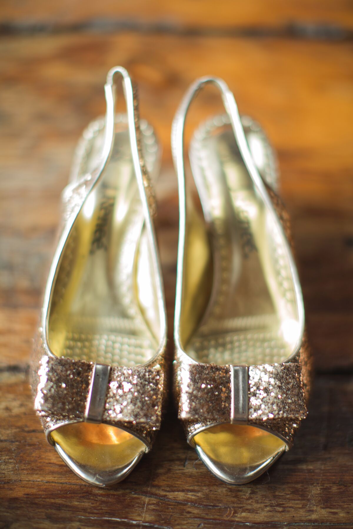 Sparkly Gold Bridal Strappy Heels With Bows