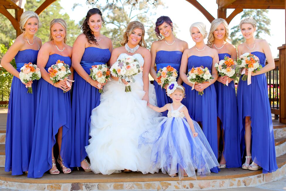 Royal blue and store purple bridesmaid dresses