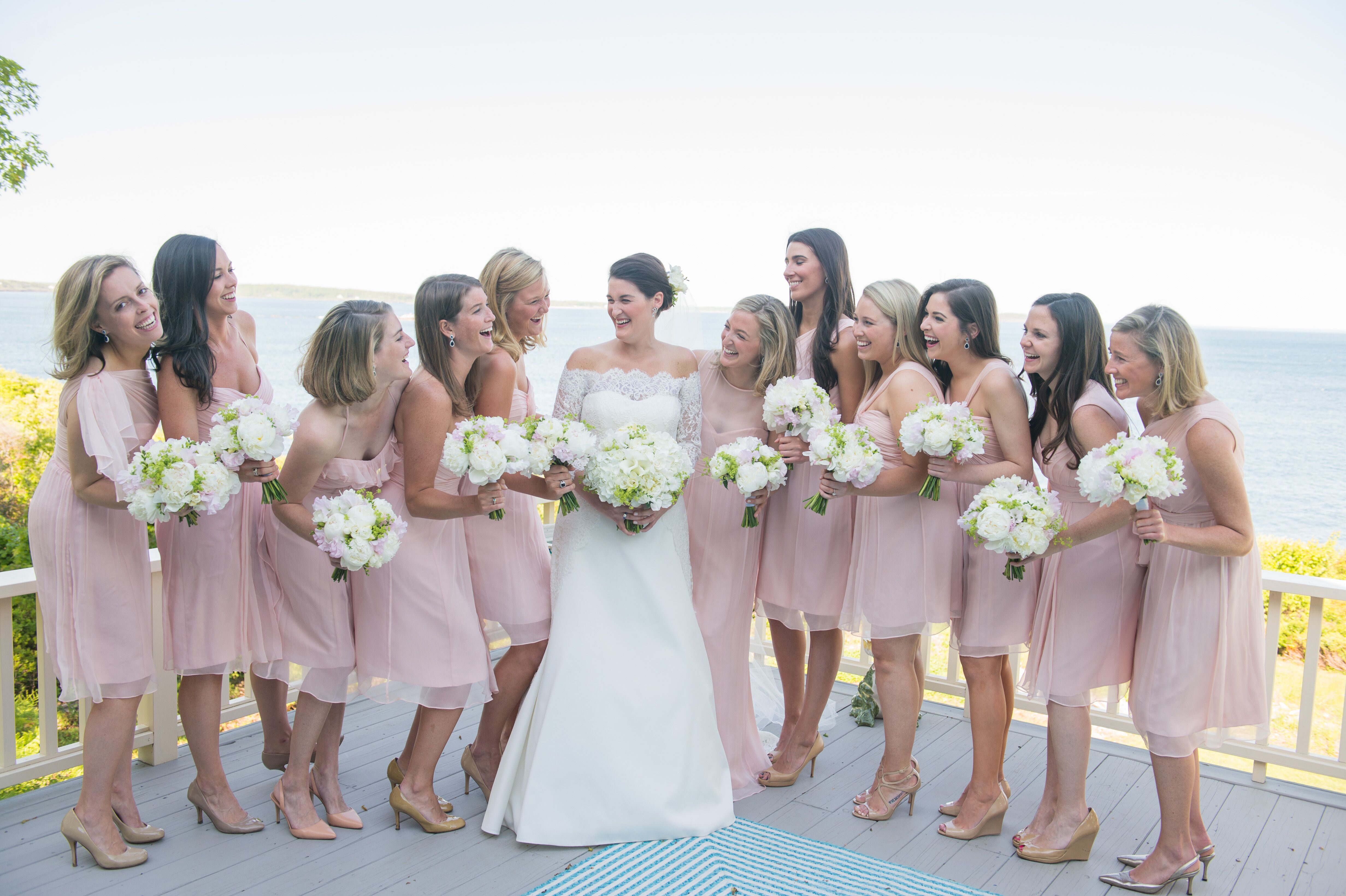 blush knee length bridesmaid dresses