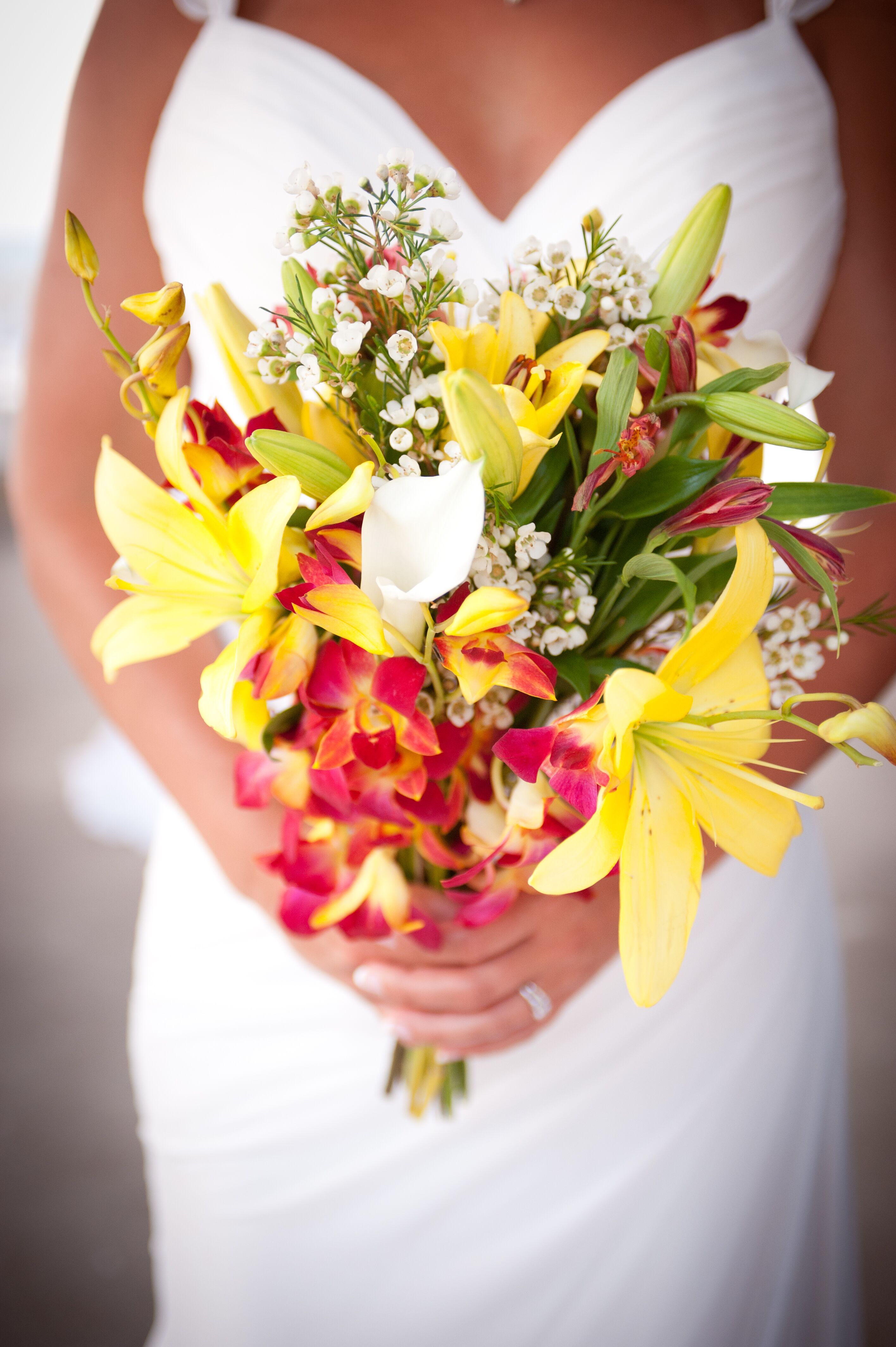 Yellow and Red Stargazer Lily Bridal Bouquet