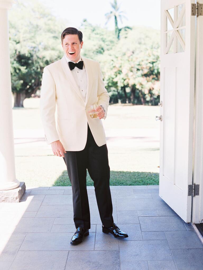 Black and white groom's tux