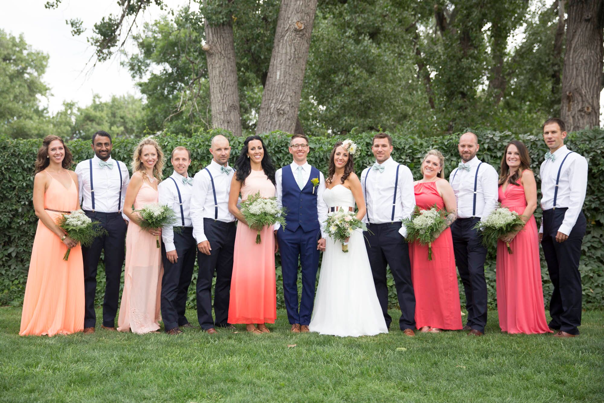 Casual Coral and Navy Wedding Party