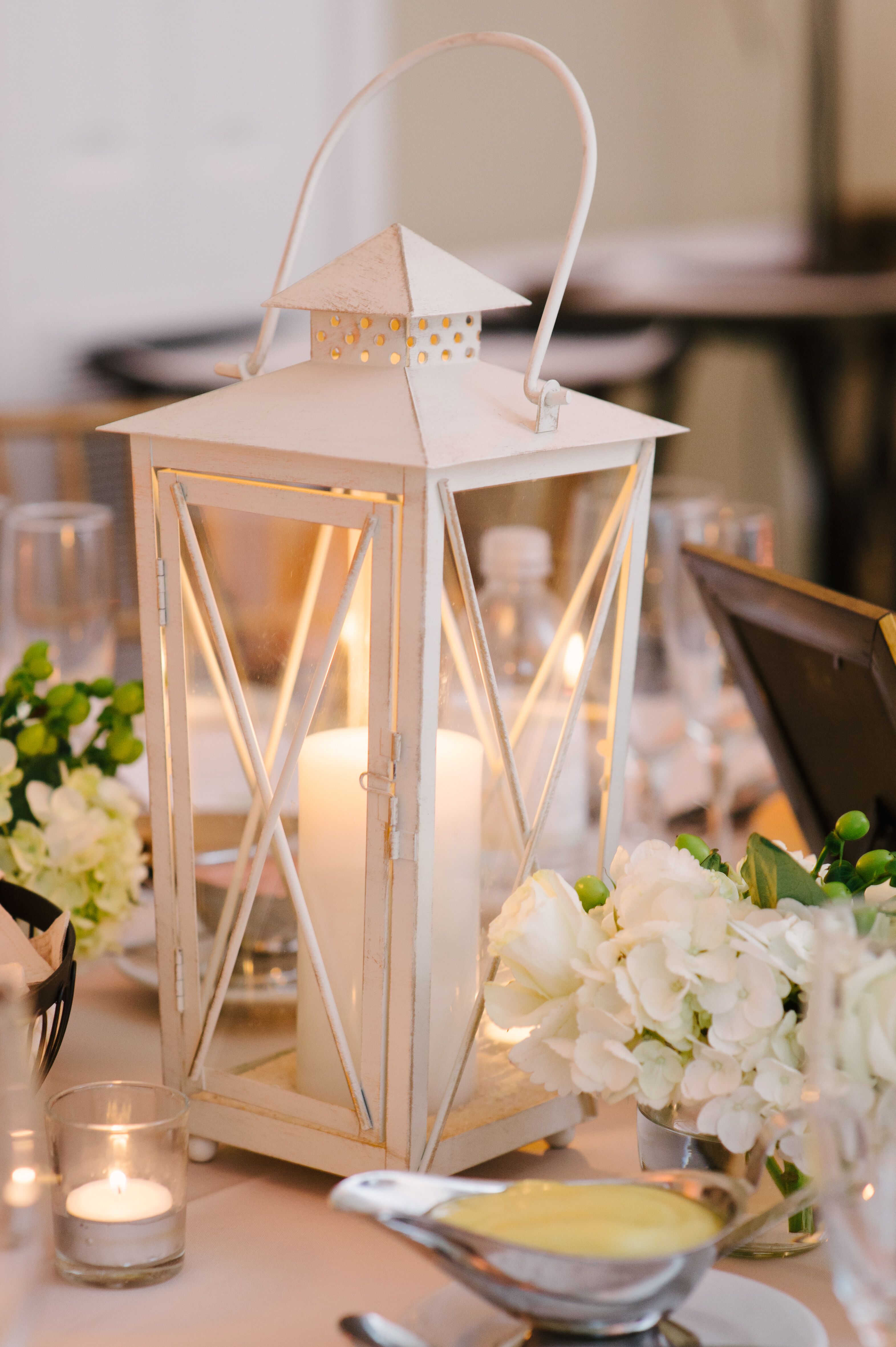 White Lantern and Hydrangea Centerpieces