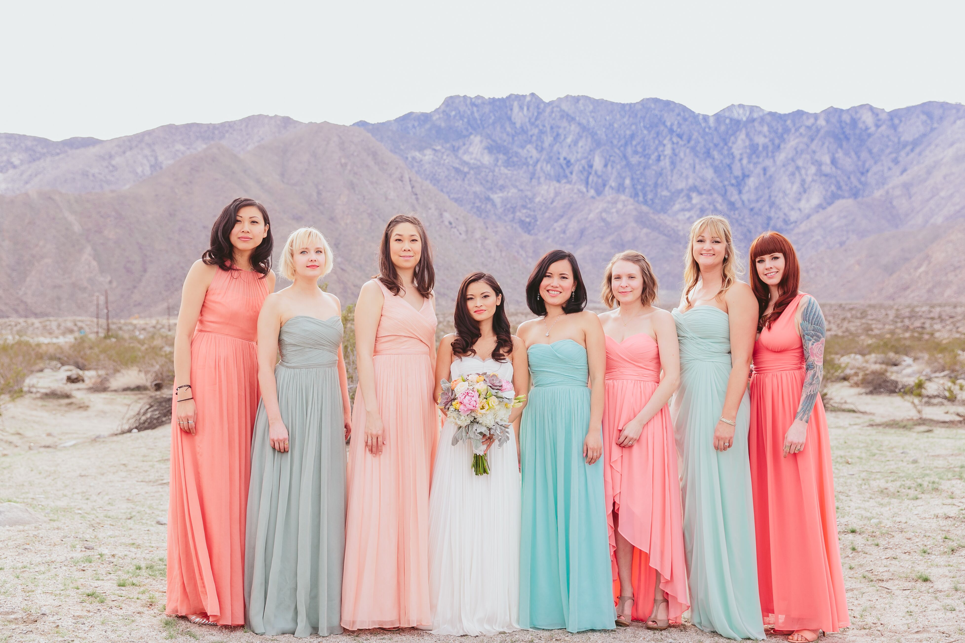 Pastel-Colored Long Bridesmaid Dresses