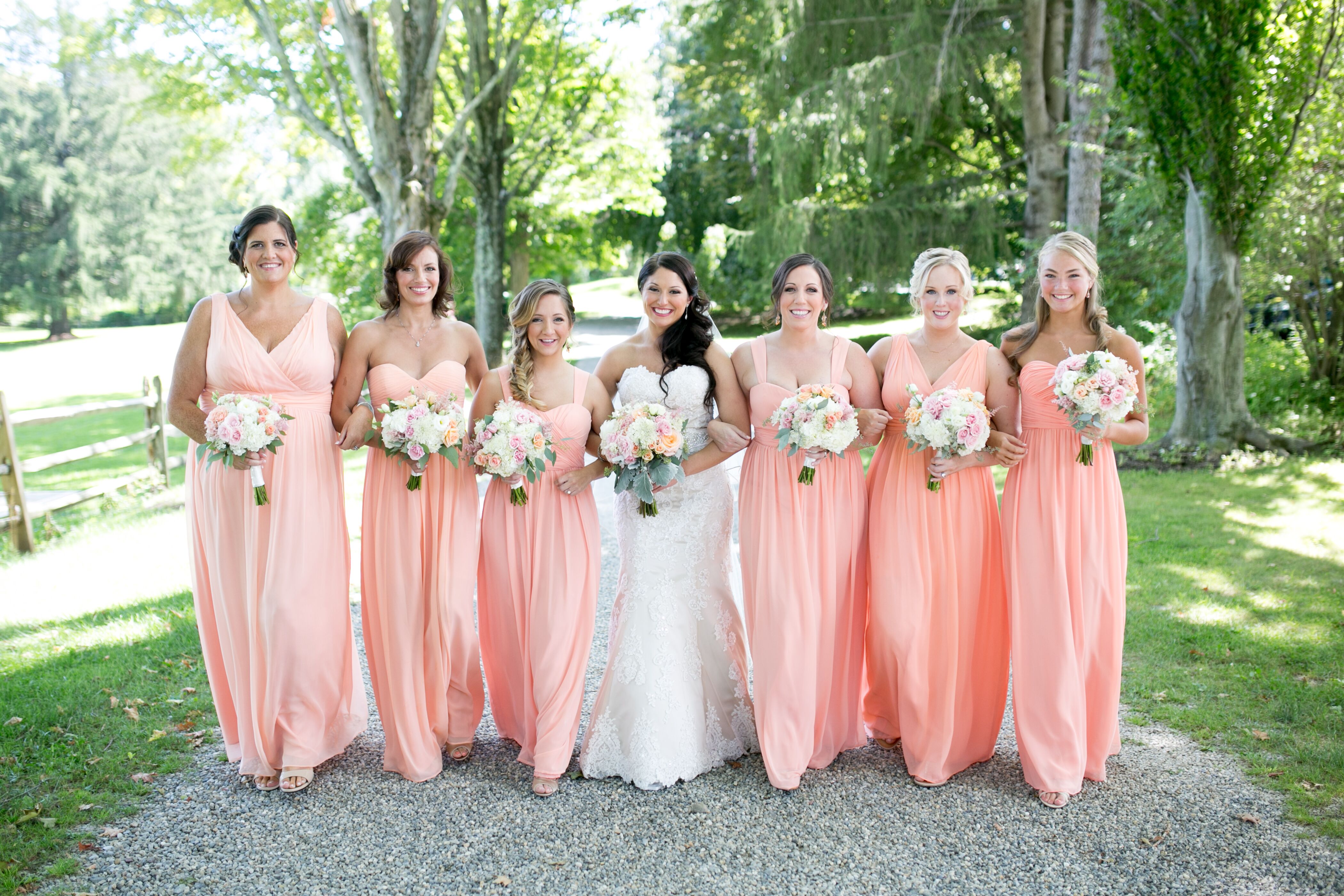 Salmon pink bridesmaid hot sale dresses