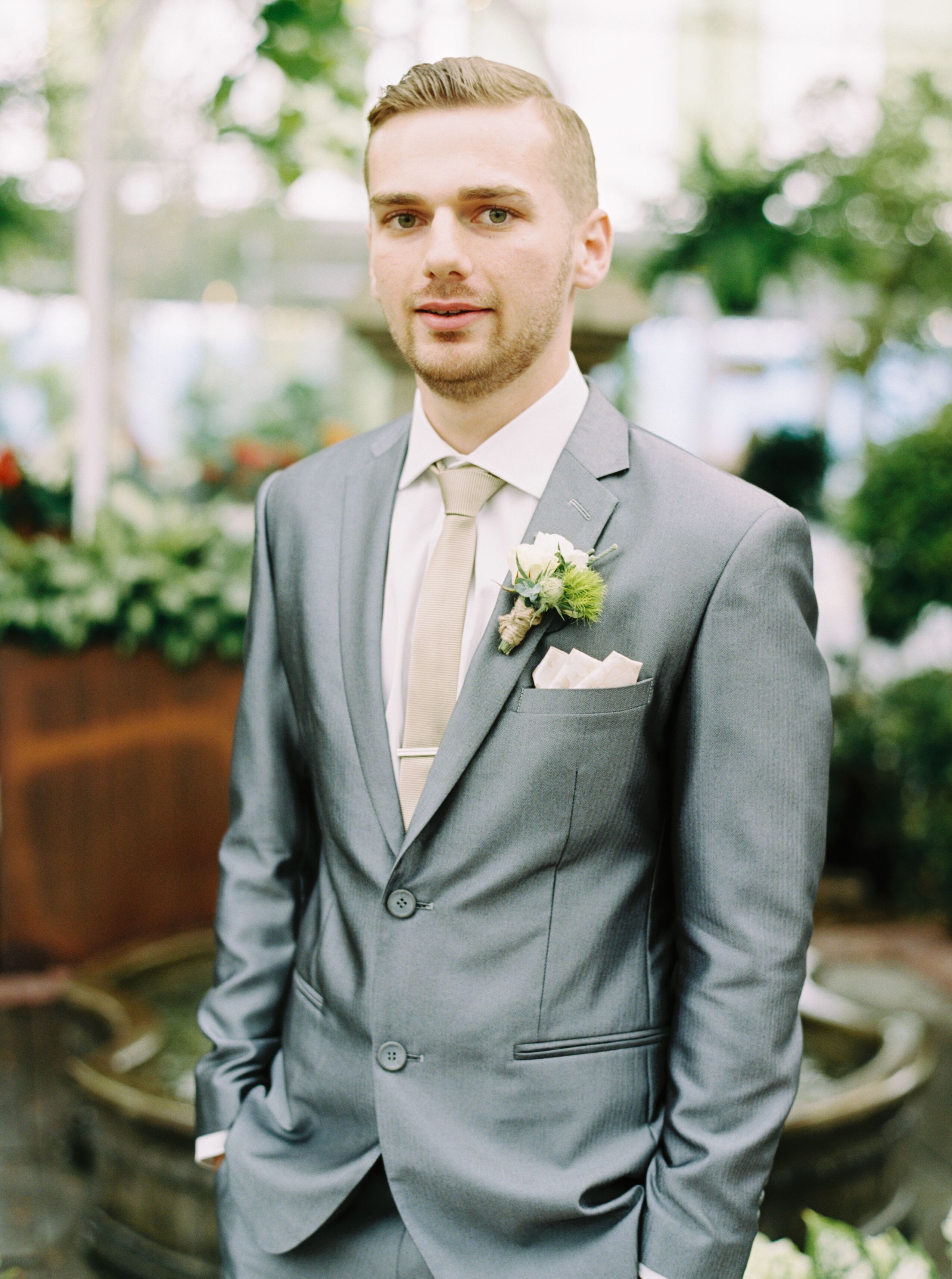 Silver Groom s Suit with Champagne Tie