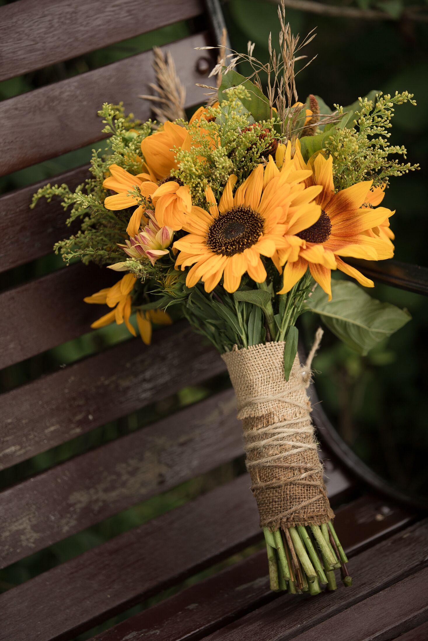 Yellow Sunflower Bridal Bouquet with Burlap Wrap