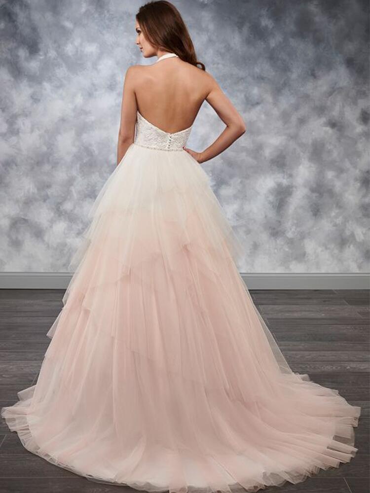 Blush rosa halter neck abito da sposa