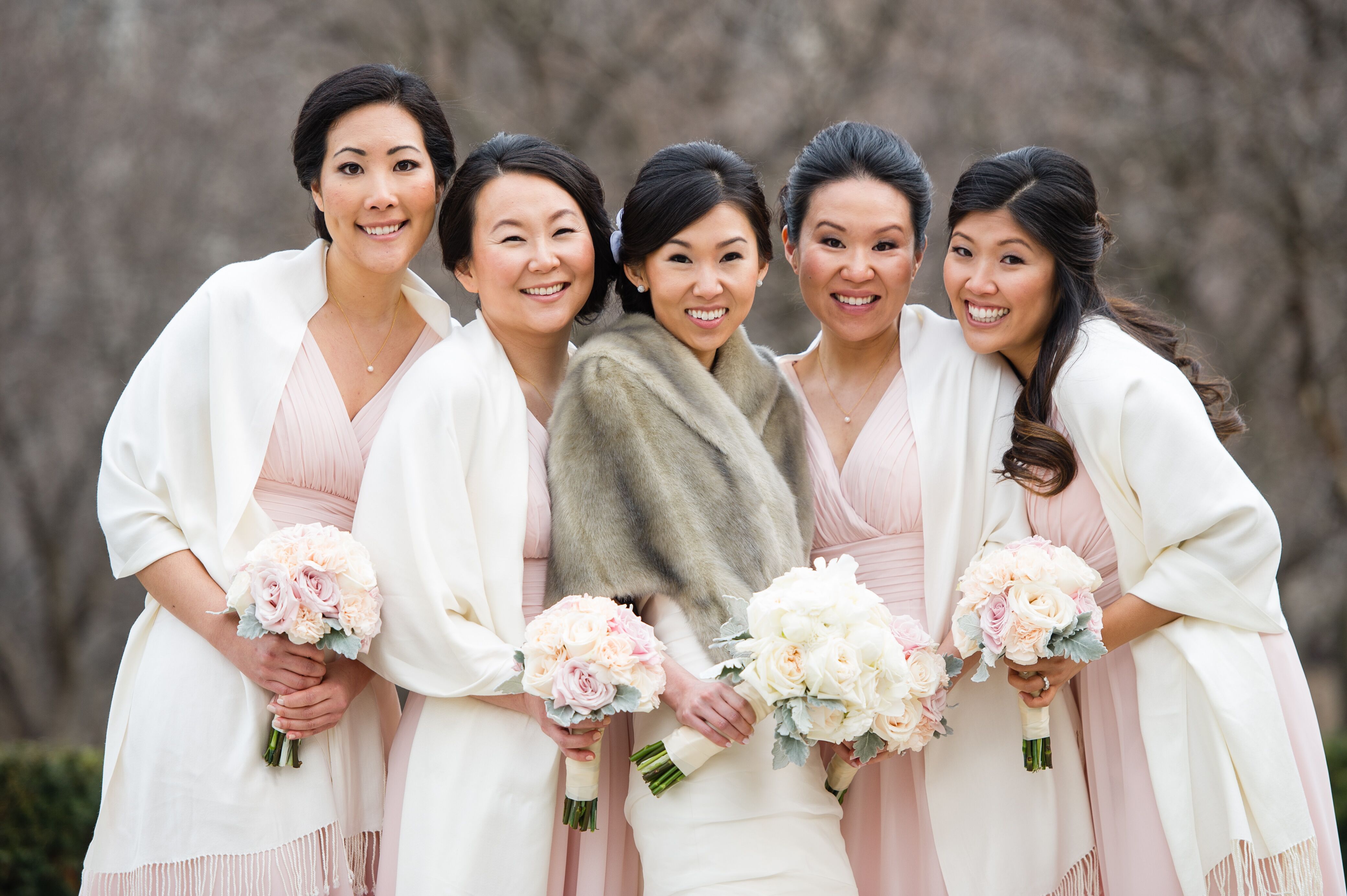 white shawls for bridesmaids