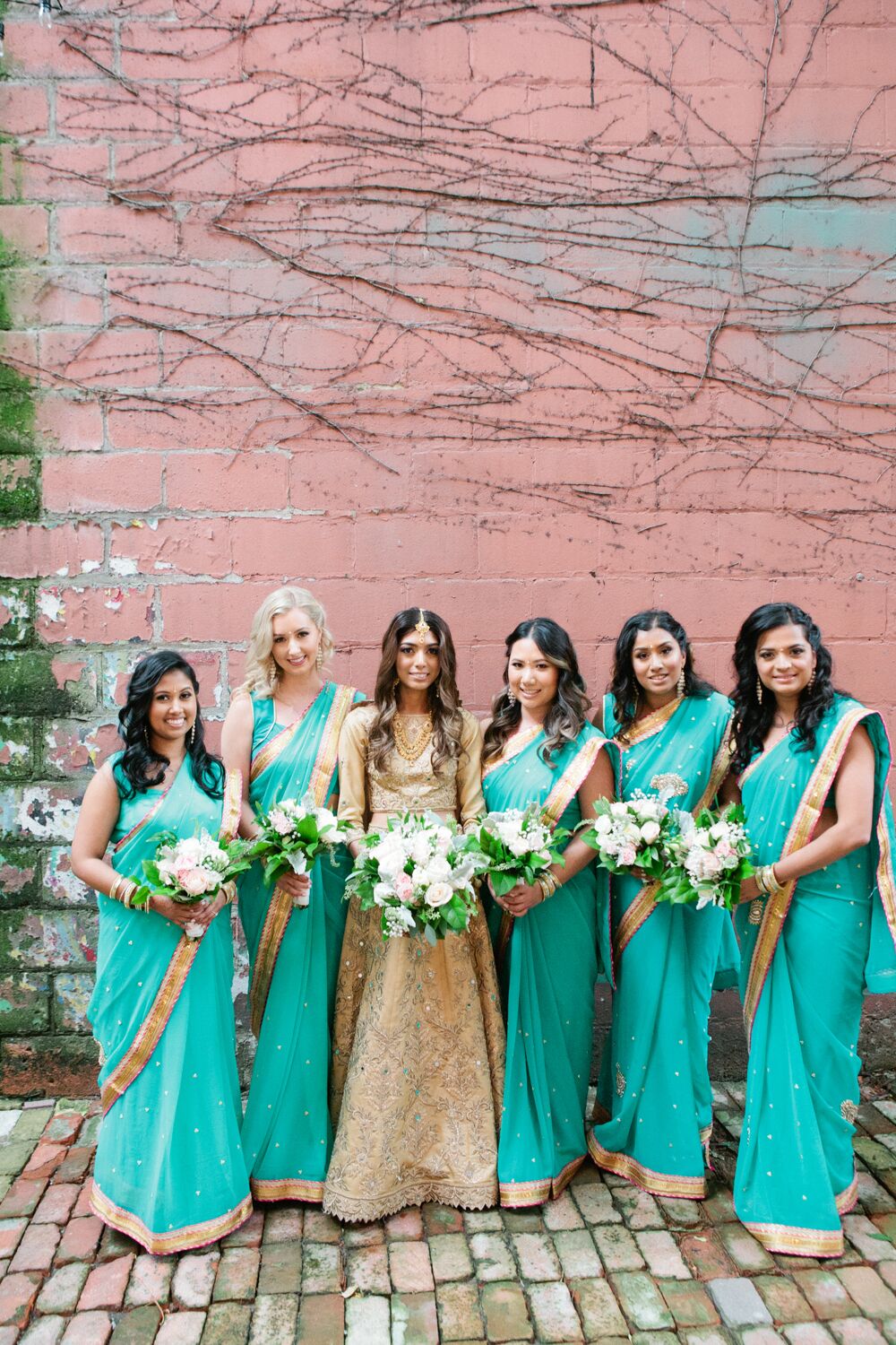 turquoise and gold bridesmaid dresses