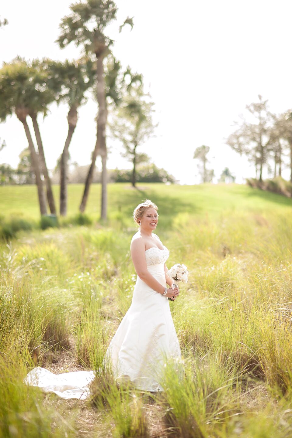 Demetrios Strapless Beaded Satin Wedding Dress