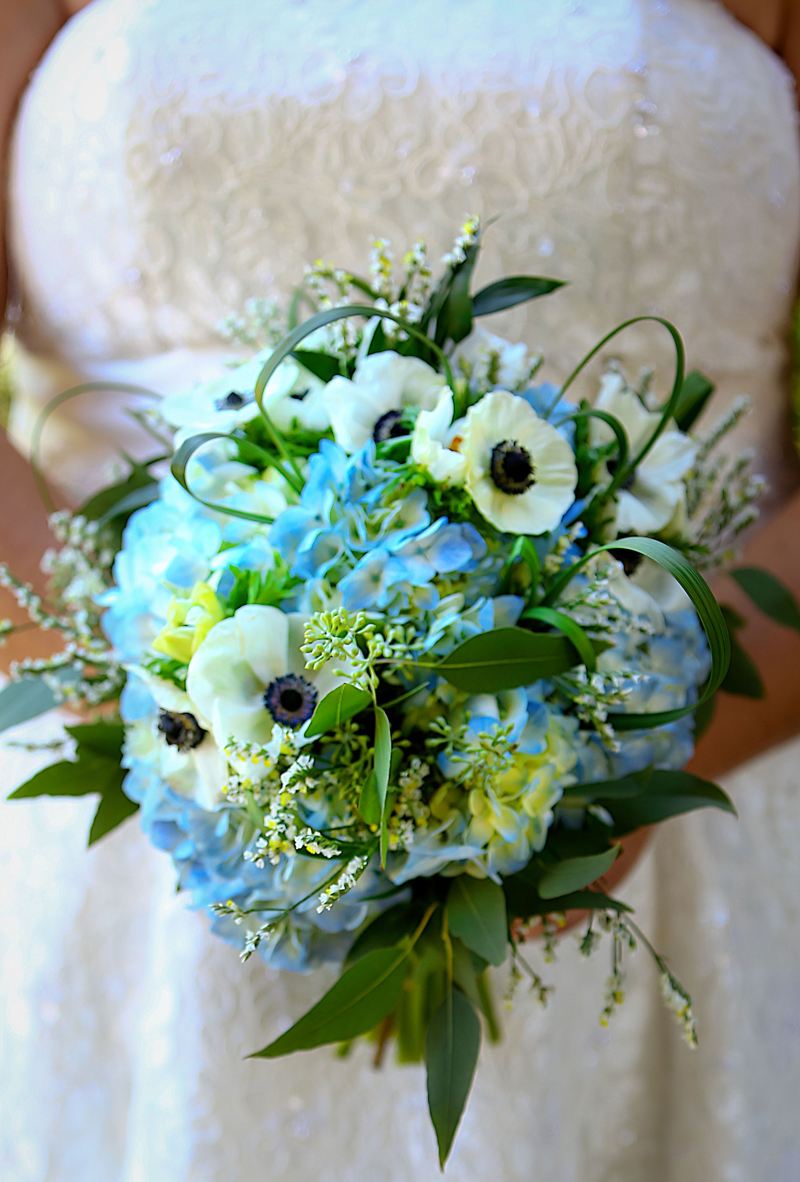 Blue Hydrangea and Anemone Bouquet