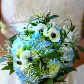 Blue Hydrangea and Sunflower Centerpieces