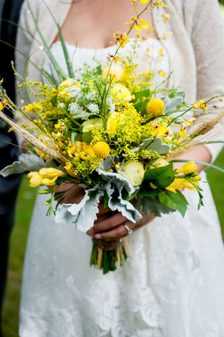 Cheerful Bouquet With Craspedia, Dusty Miller and Wildflowers