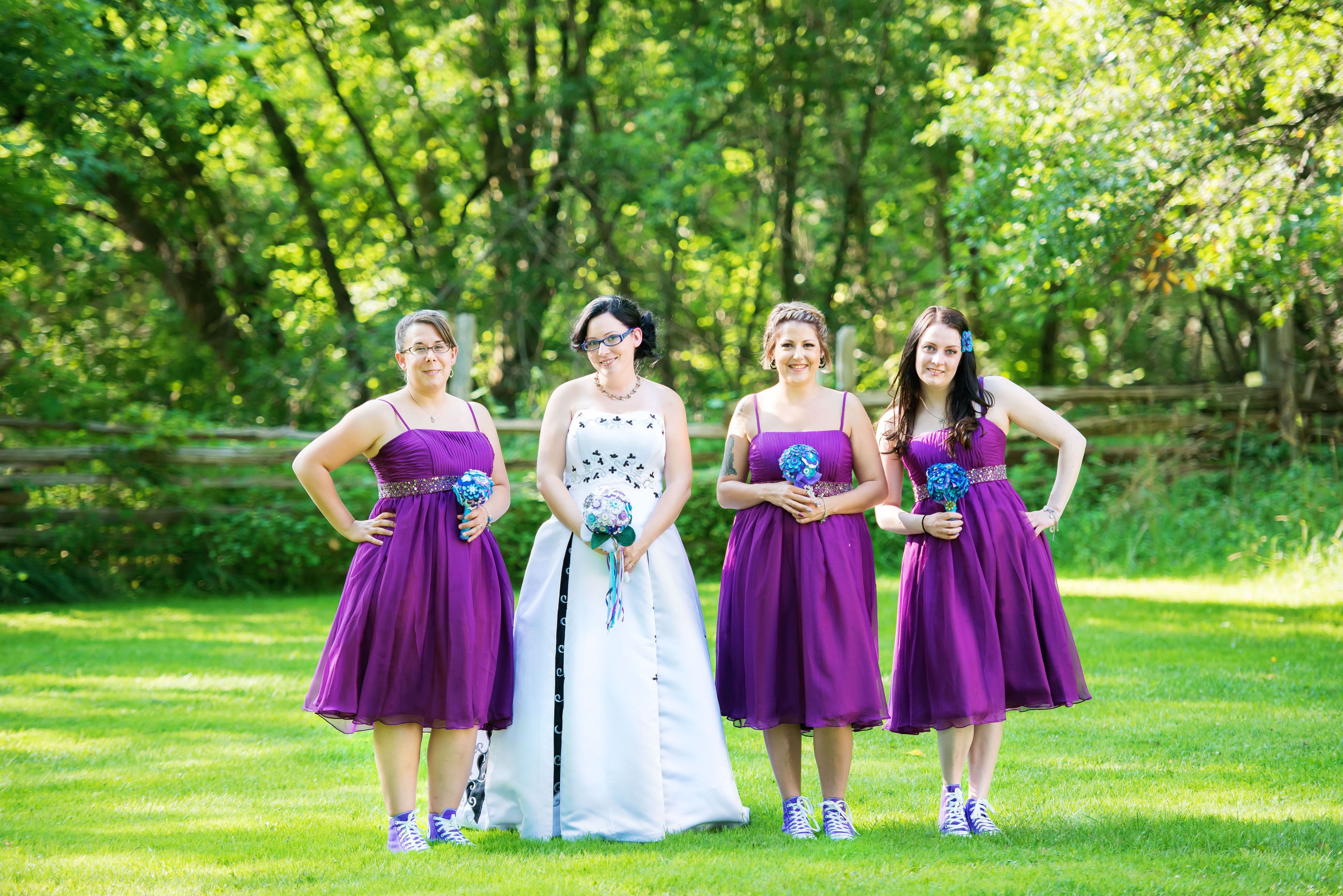 Purple tea hot sale length bridesmaid dresses