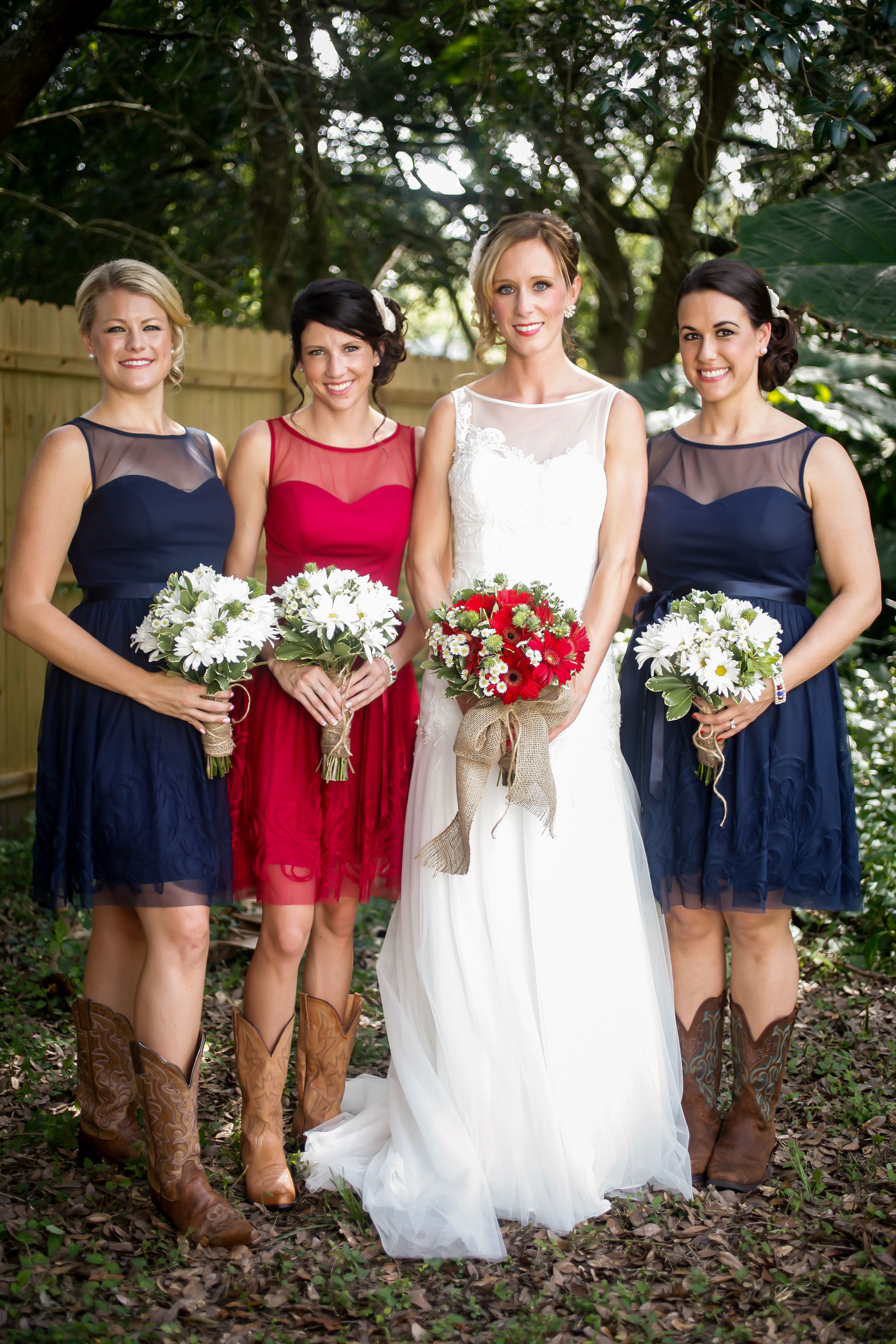 red and blue bridesmaid dresses