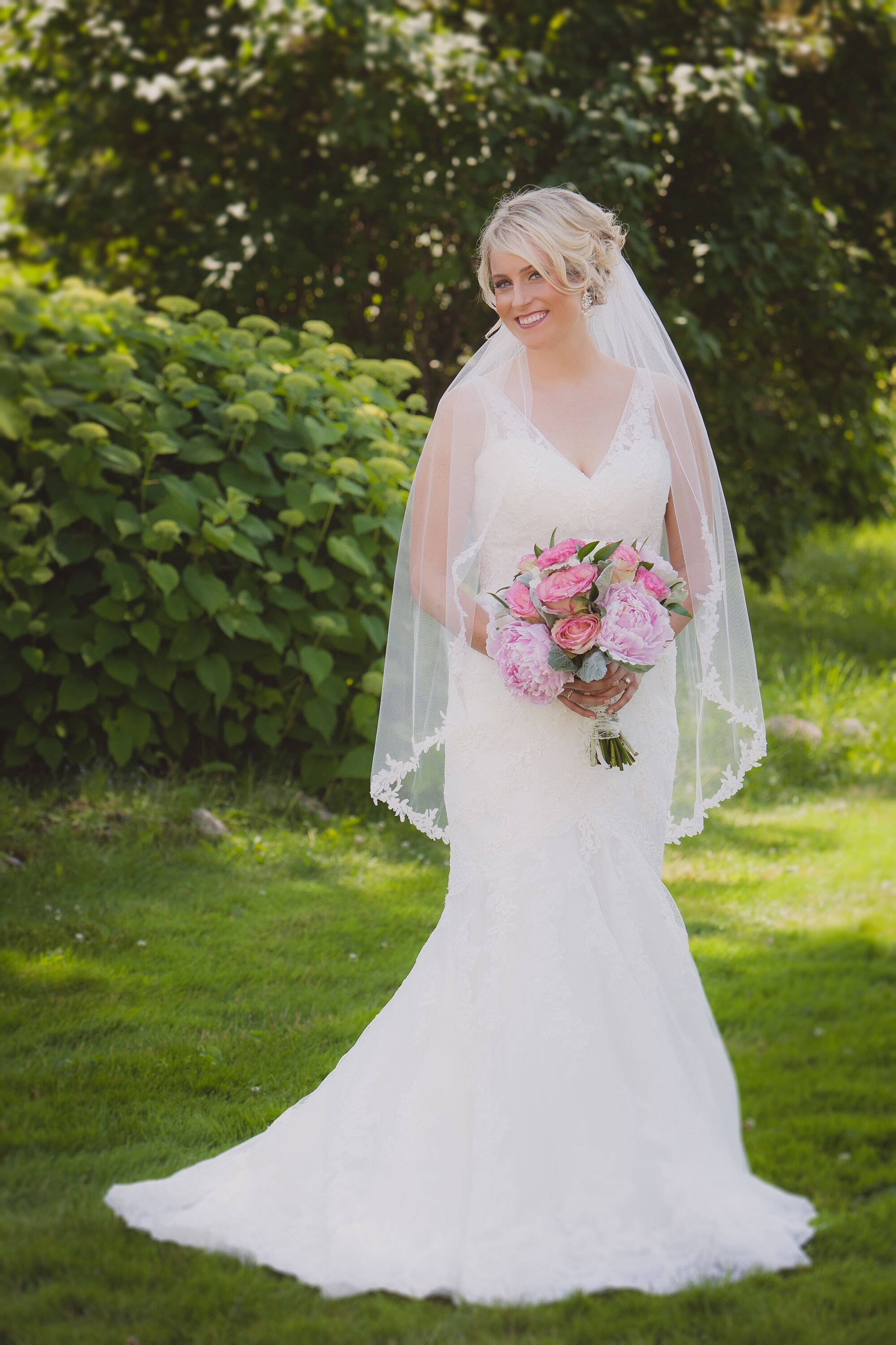 Lace Fit and Flare Wedding Dress With Fingertip Length Veil