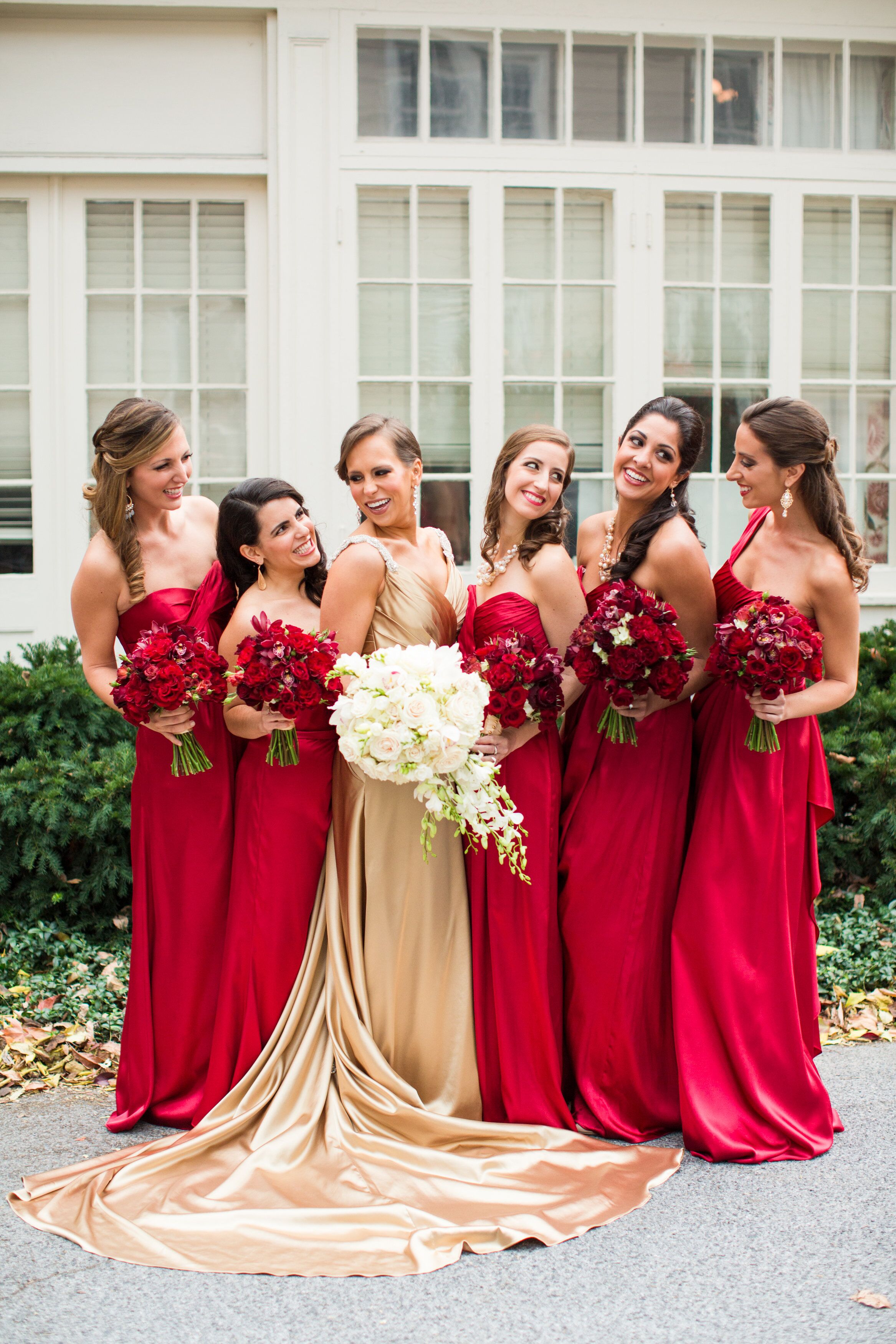 red bridesmaids dresses