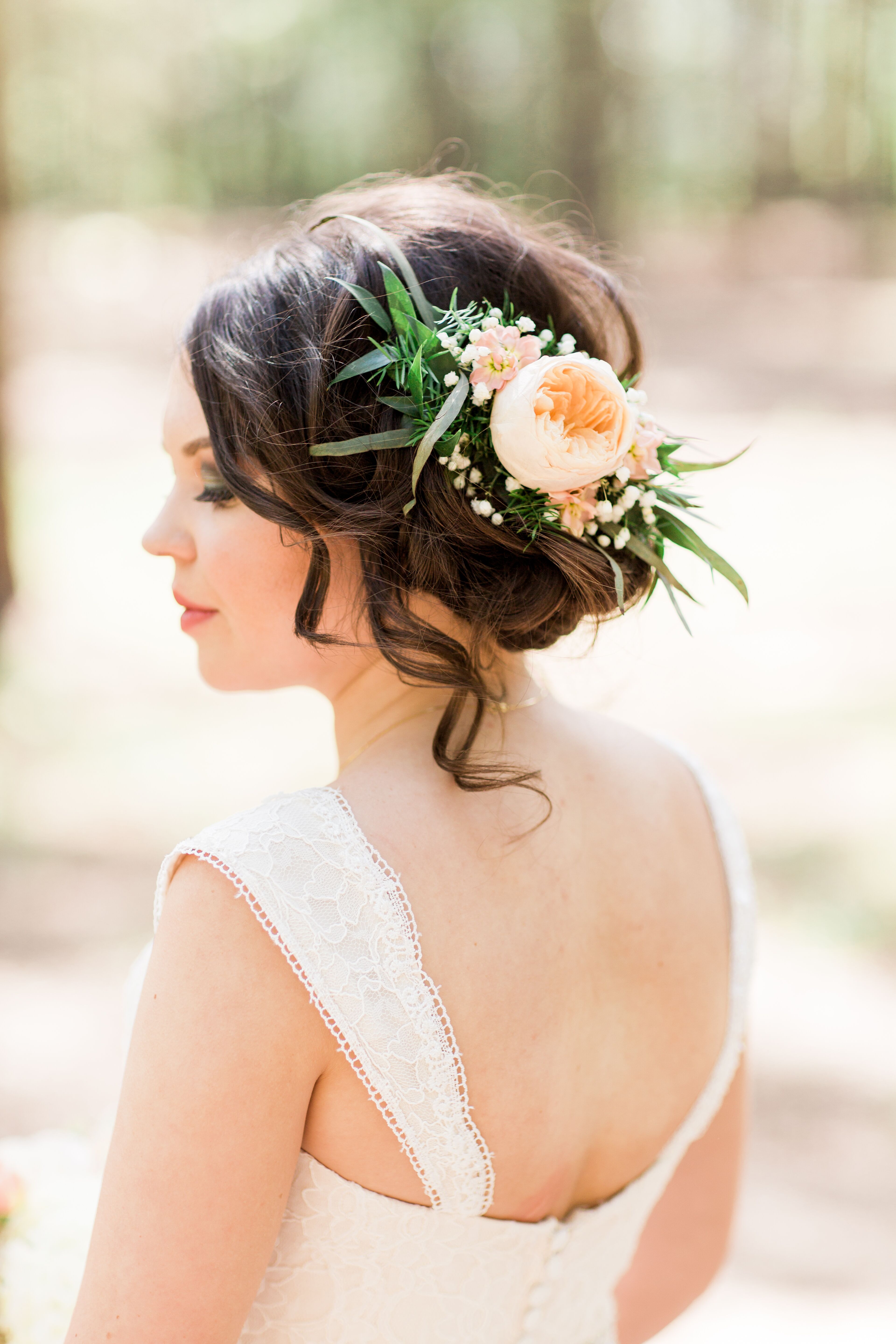 Bridal Up Hairstyle With Flowers and Greenery