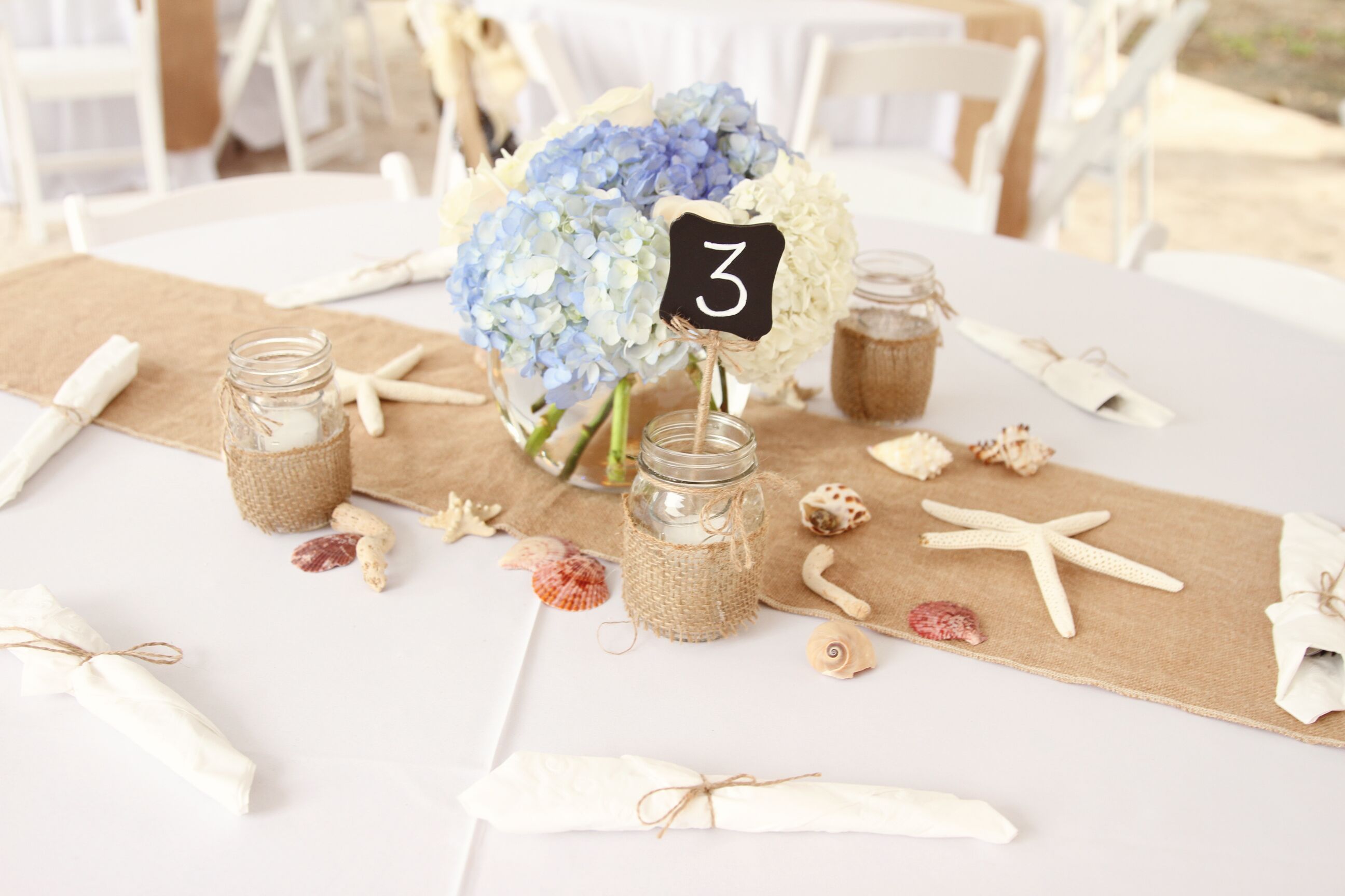 Seashell and Burlap Reception Centerpieces