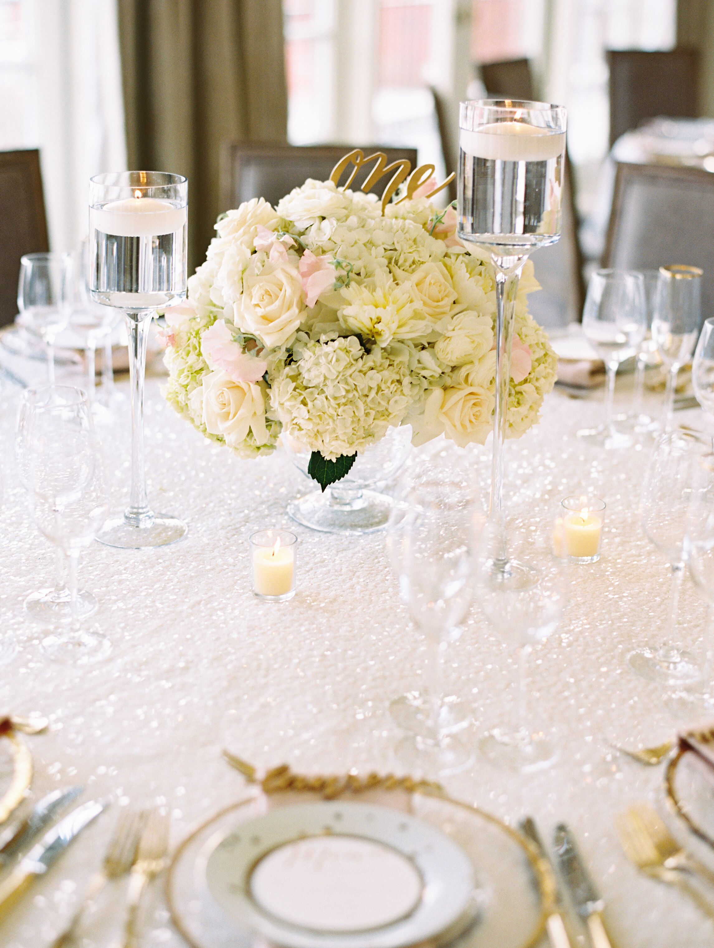 Ivory Hydrangea and Rose Floral Centerpiece