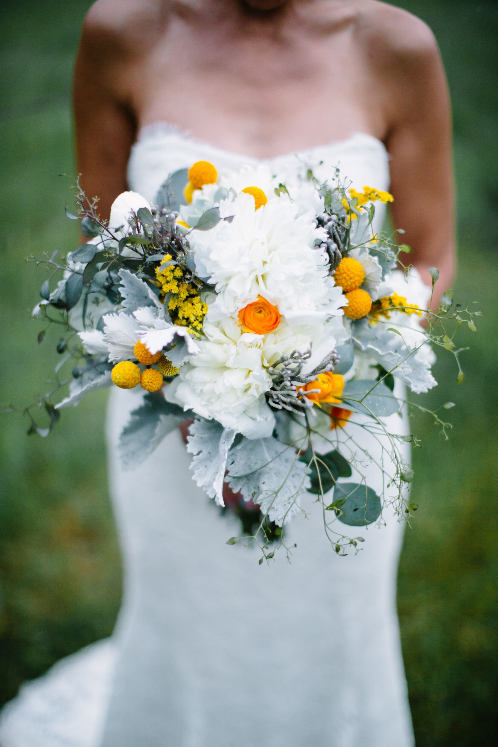 DIY White, Yellow and Mint Textured Bridal Bouquet