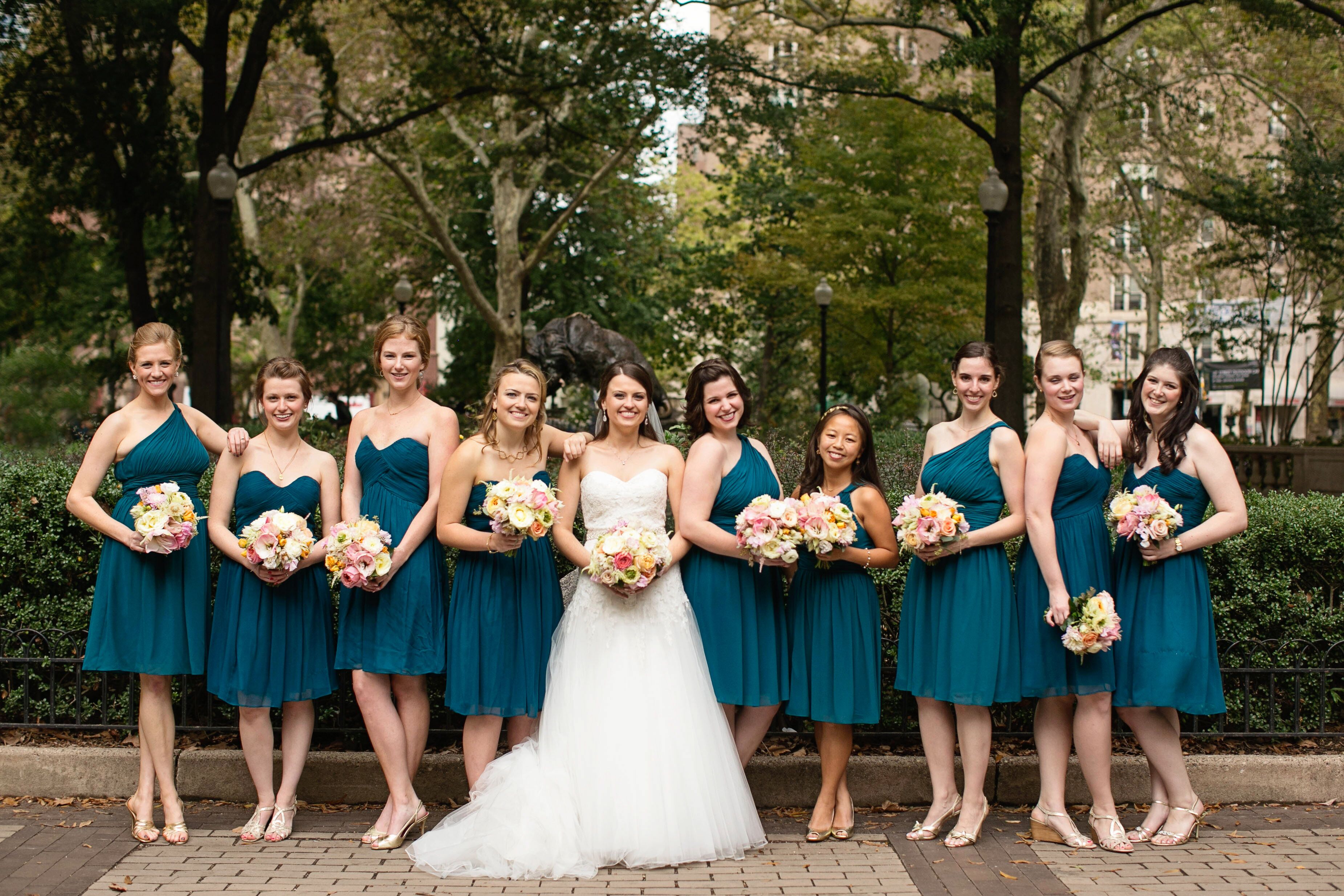 Turquoise and outlet gold bridesmaid dresses