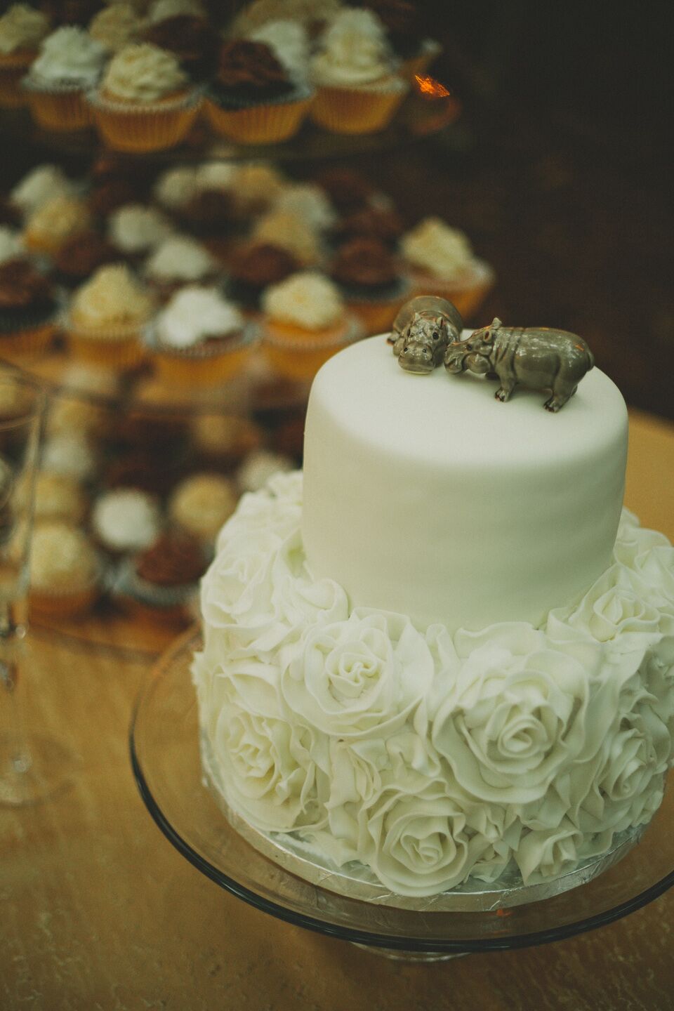 Playful Silver Hippo Cake Toppers