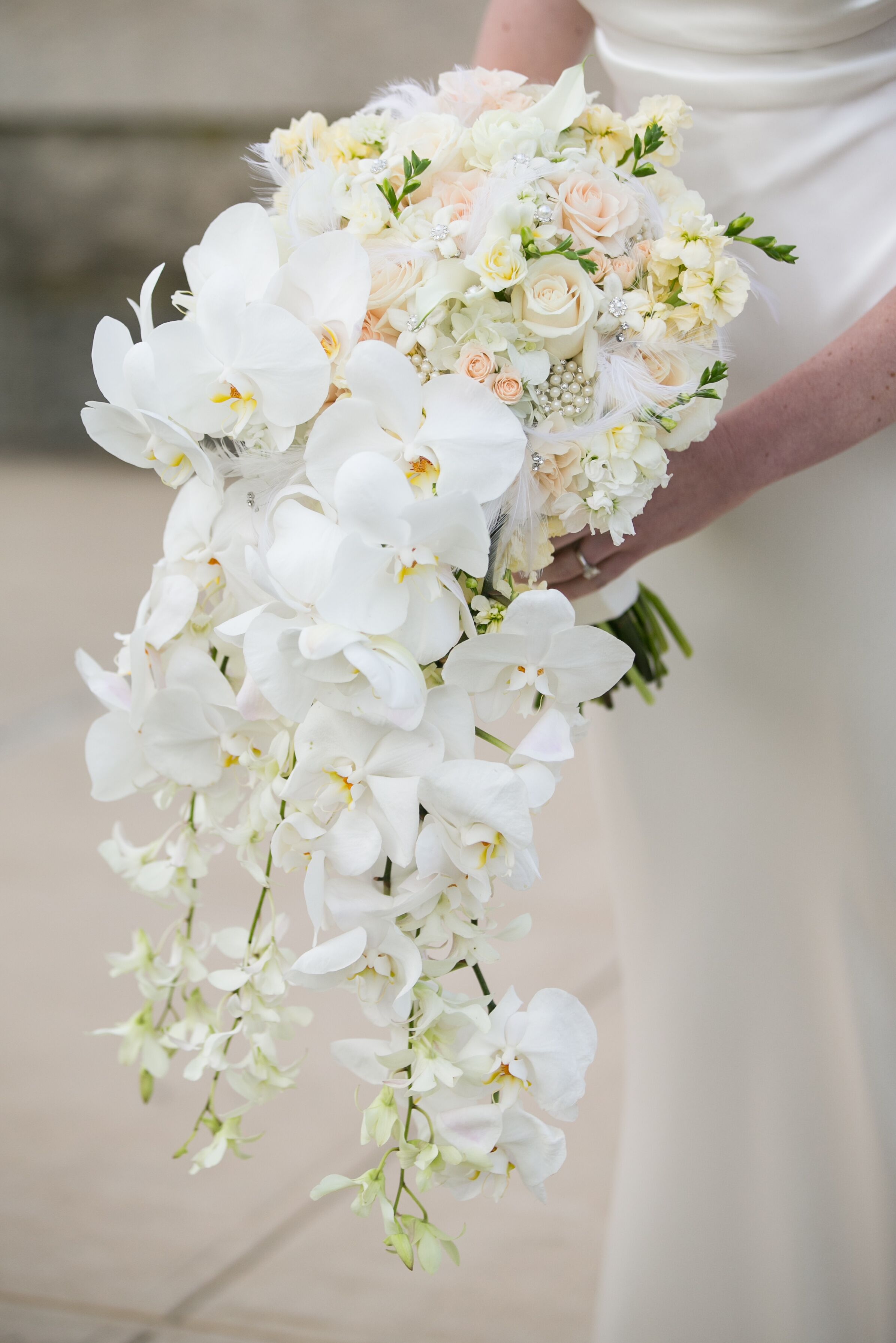 Cascading White Orchid Bridal Bouquet