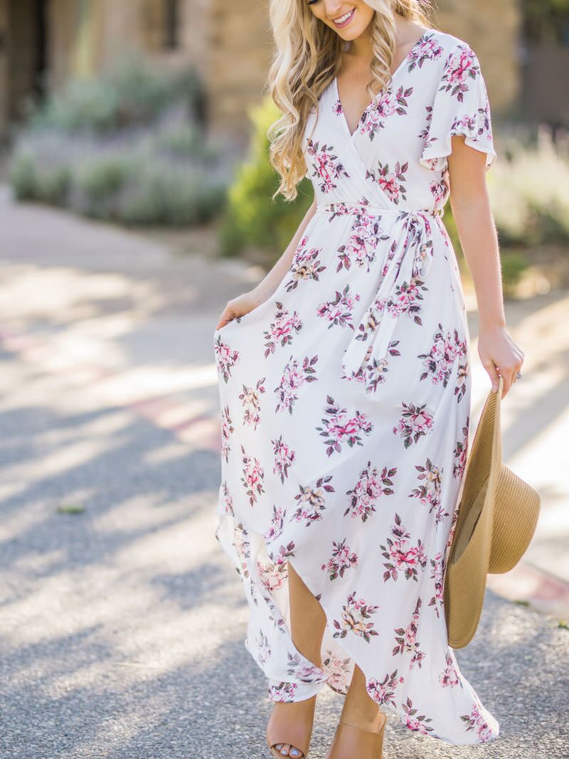 White Printed Dress To Wedding 7