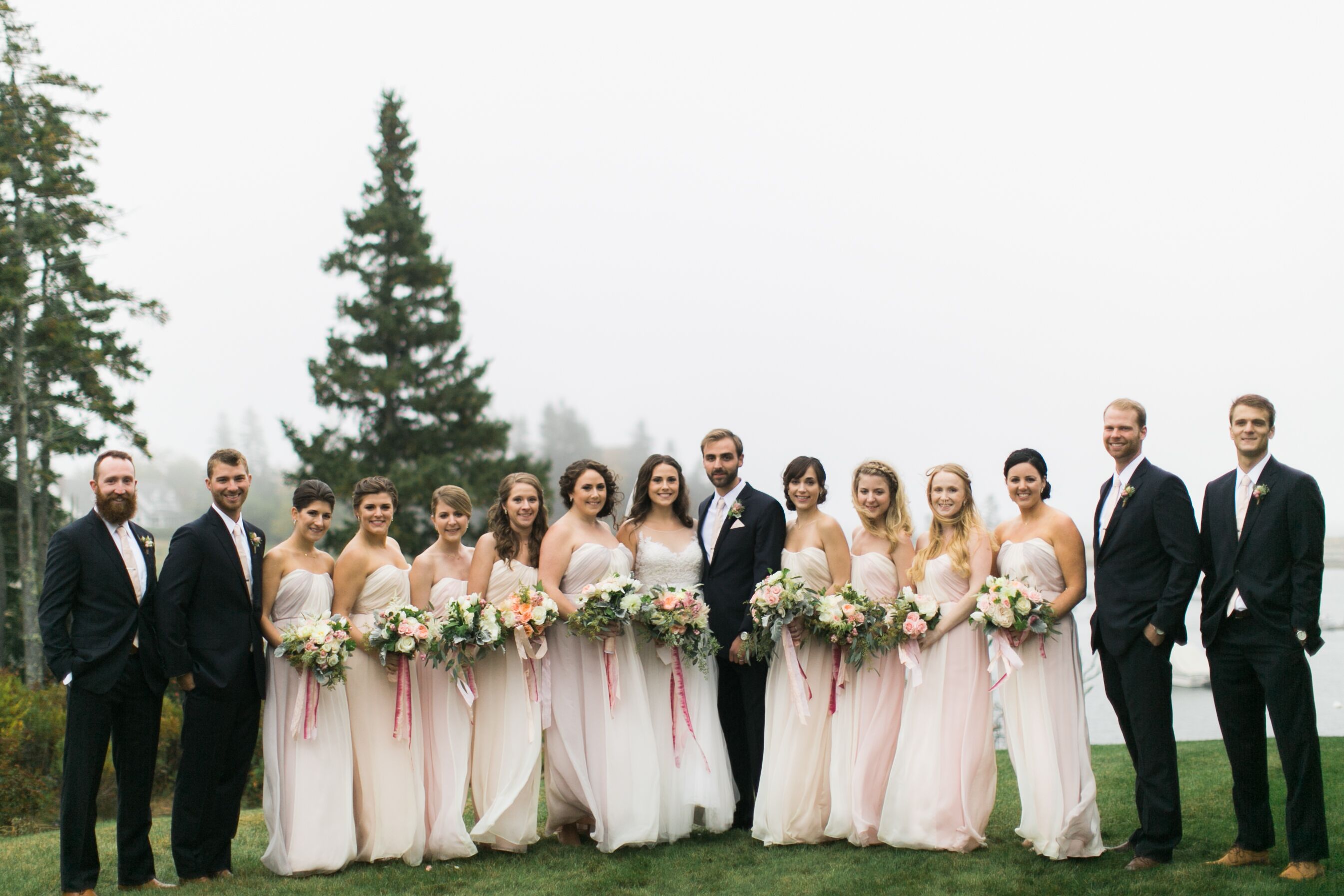 navy and pink bridesmaid dresses