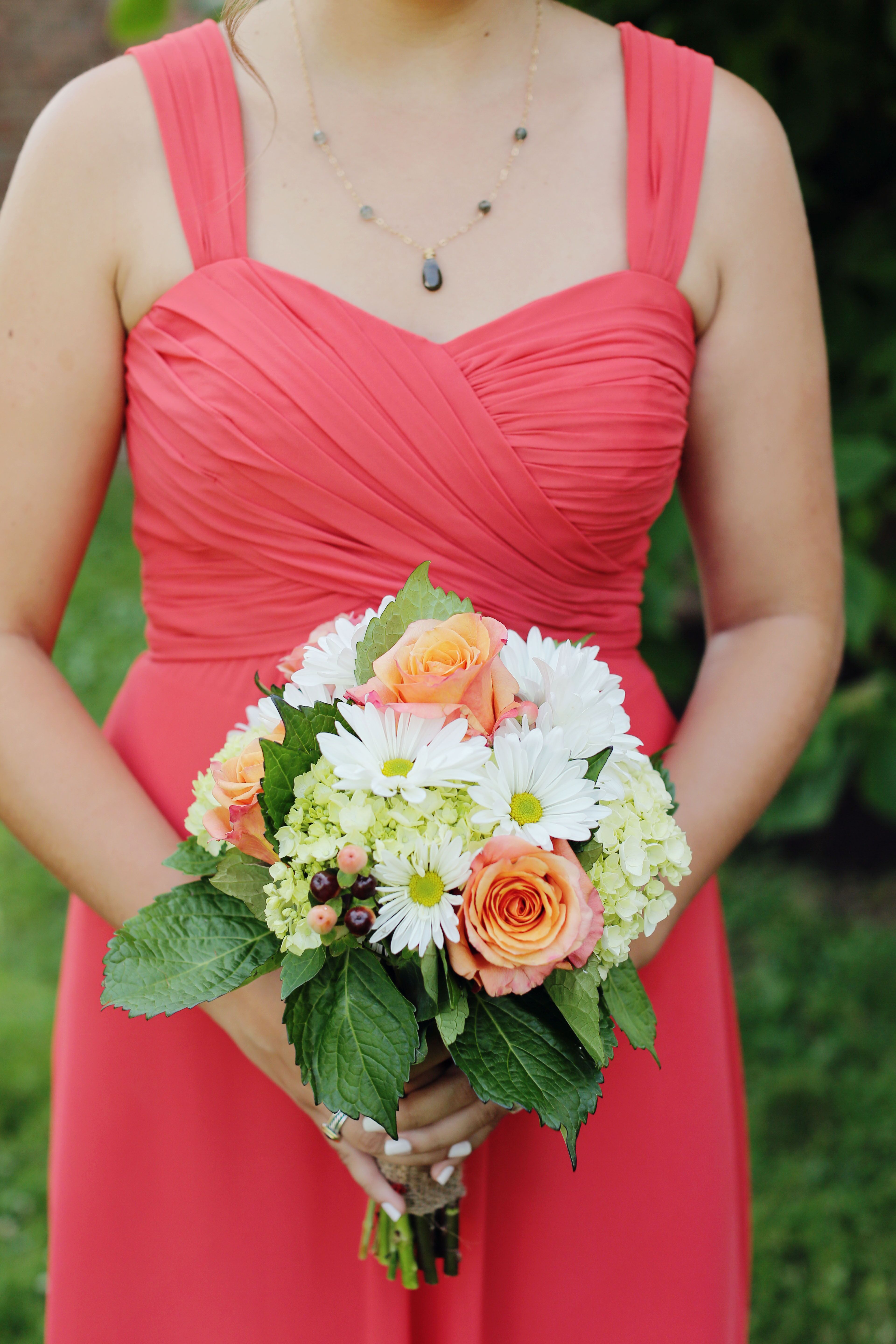 Peach Rose and White Daisy Bouquets
