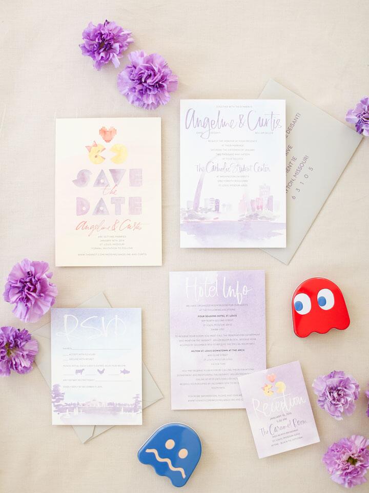 pac man themed wedding invitations