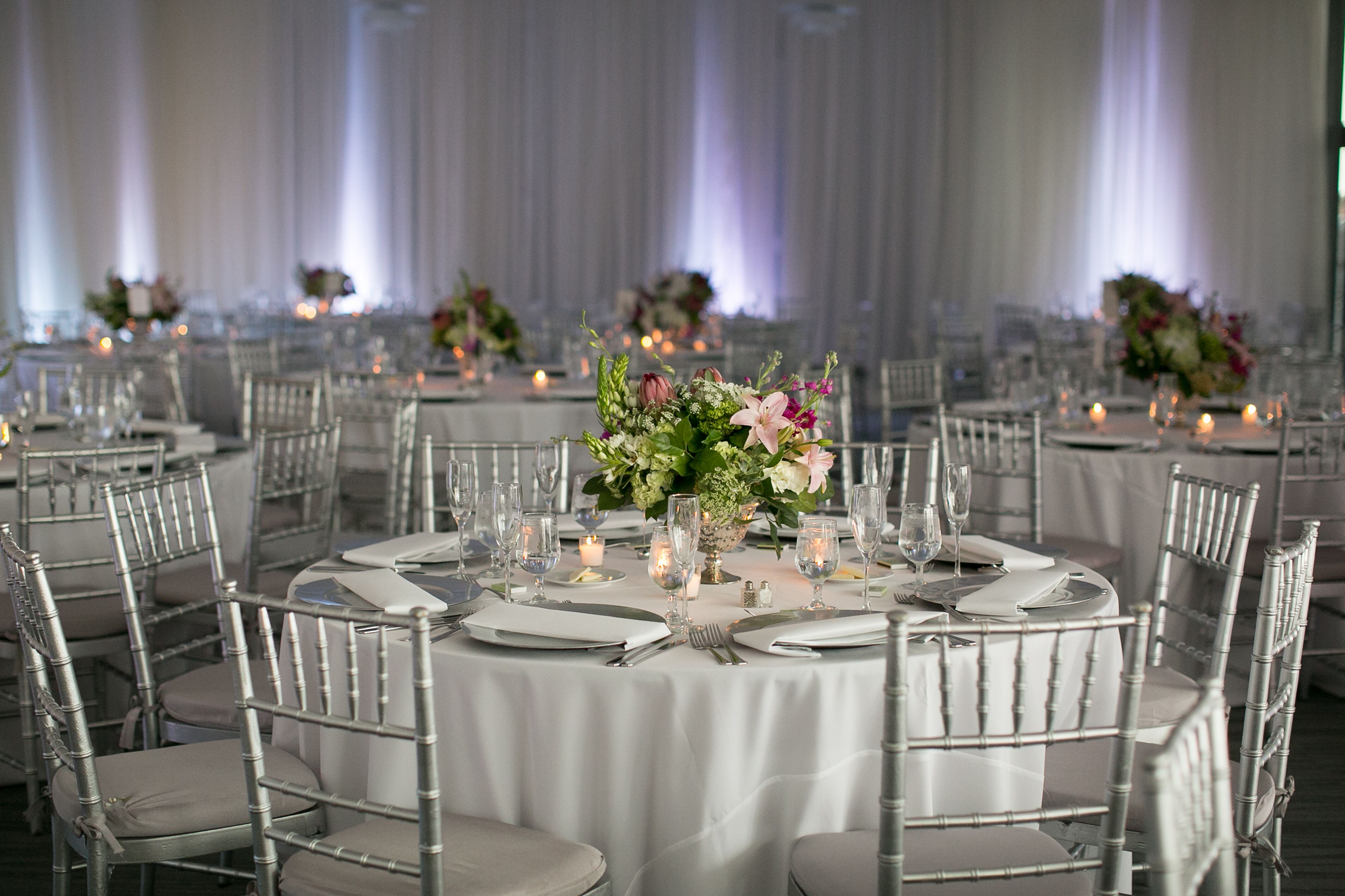 Modern Reception With Silver Chiavari Chairs