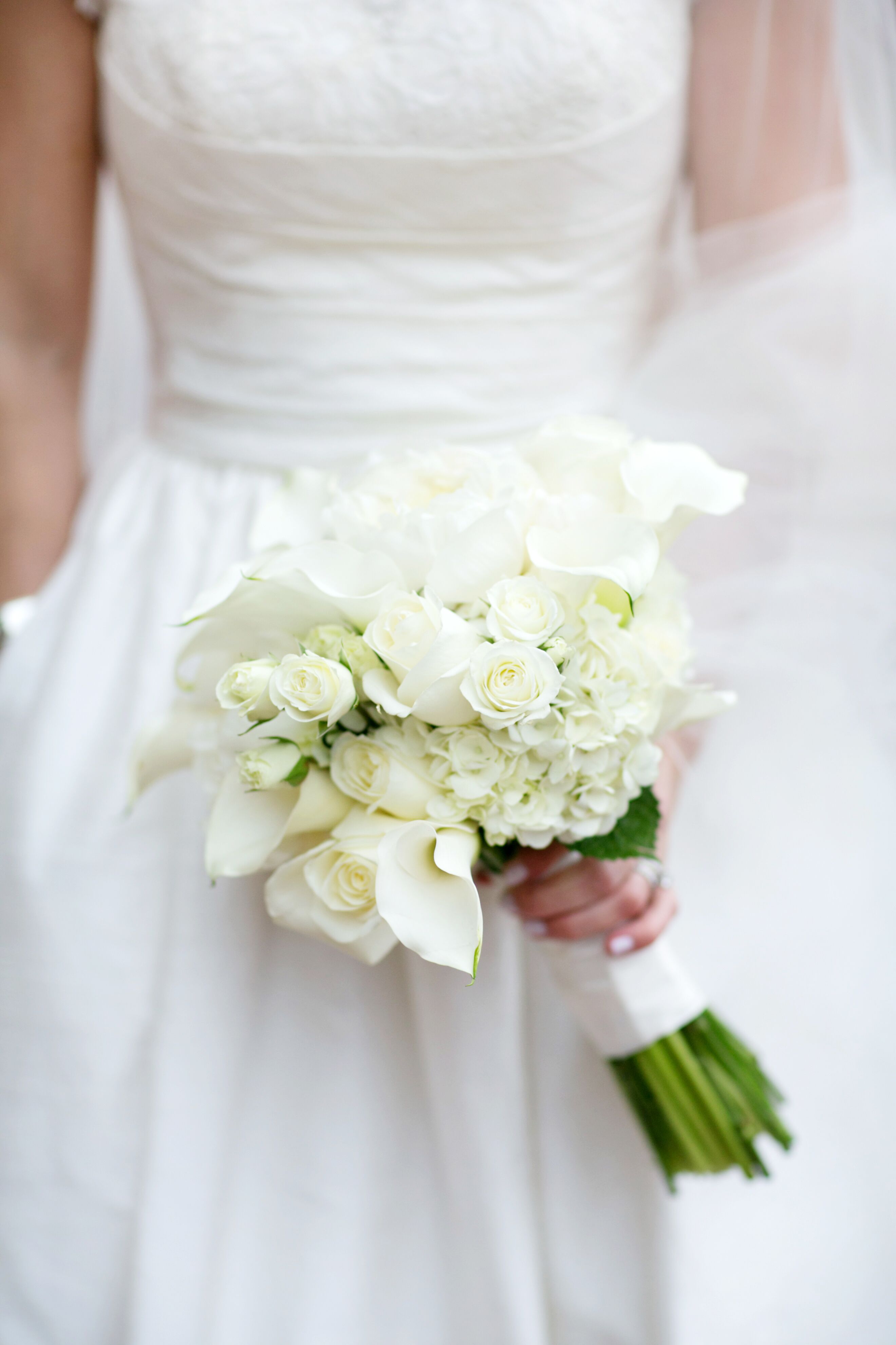 All-White Rose and Lily Bridal Bouquet