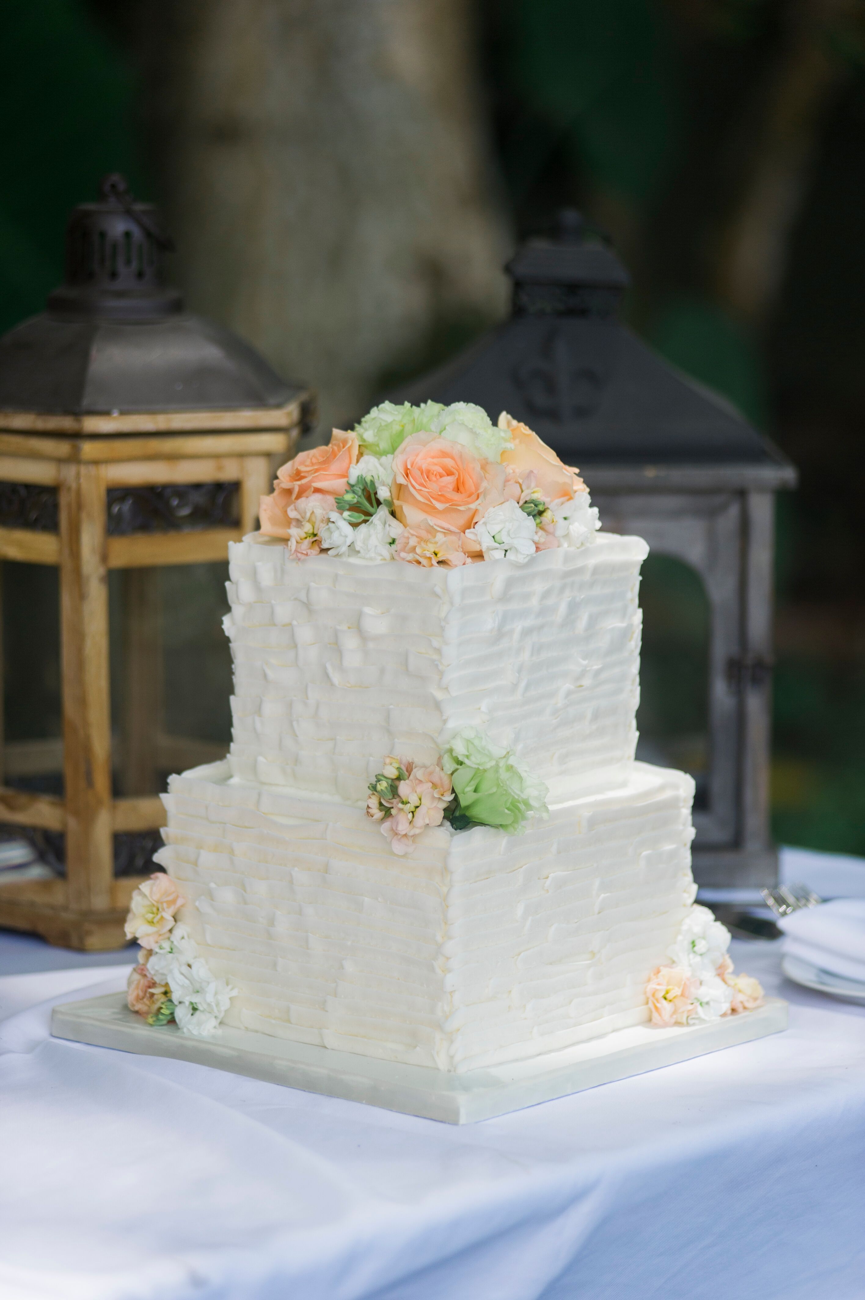 Two-Tier Square White Wedding Cake