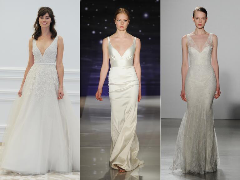 Wedding dresses with dipped V-necklines