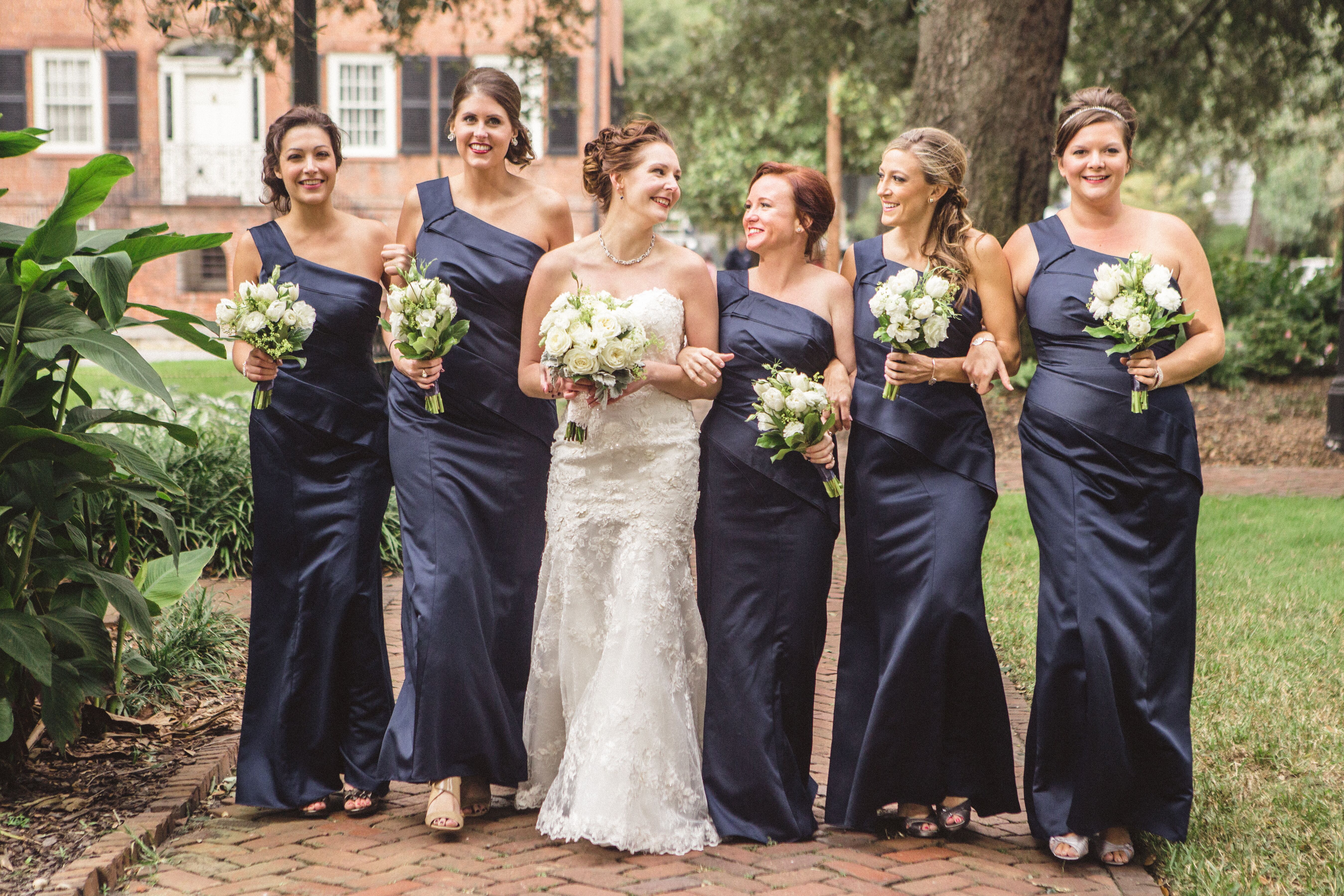 Navy blue one shoulder bridesmaid dress hotsell