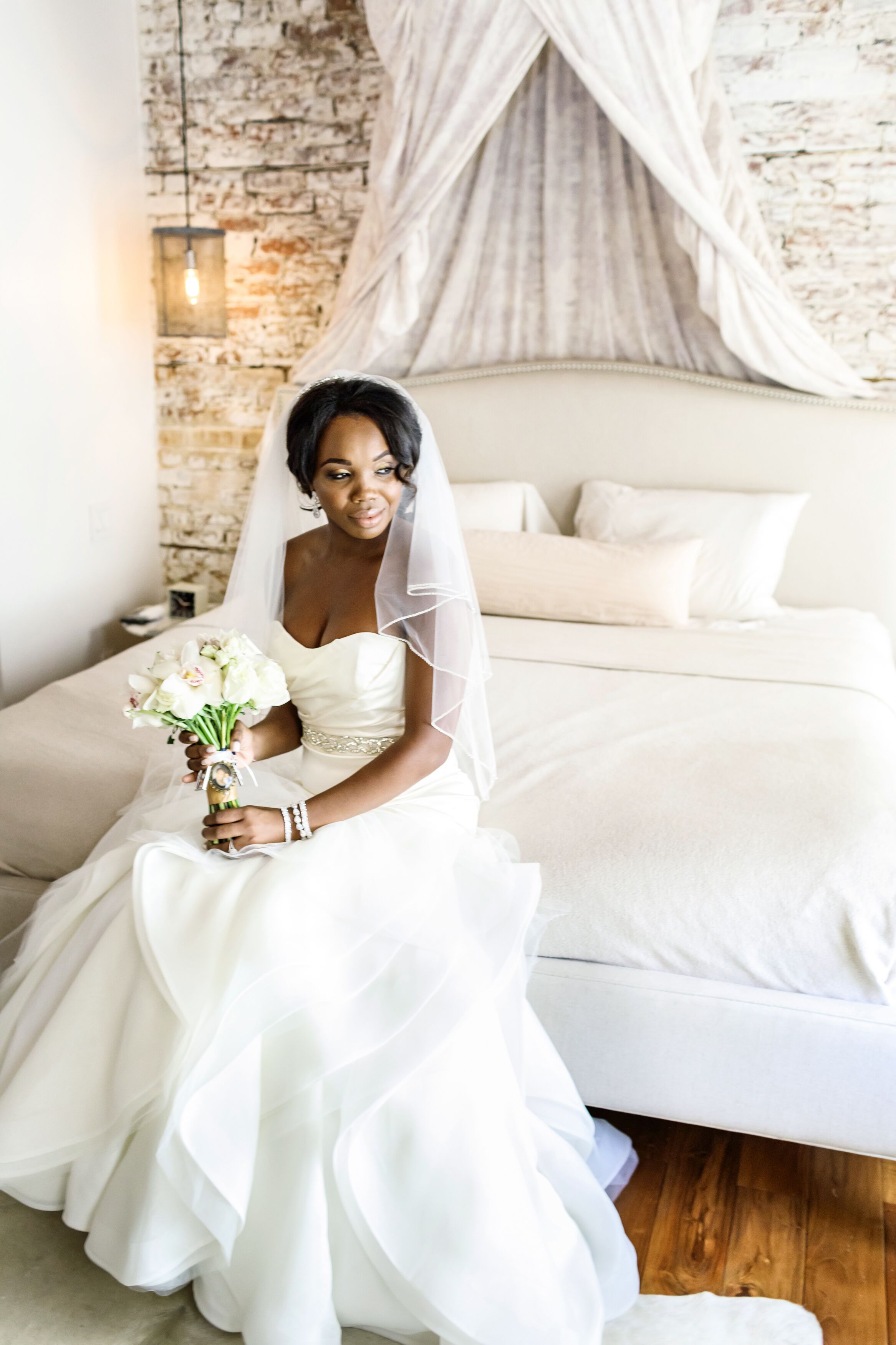 African American Bride In Glamorous White Gown