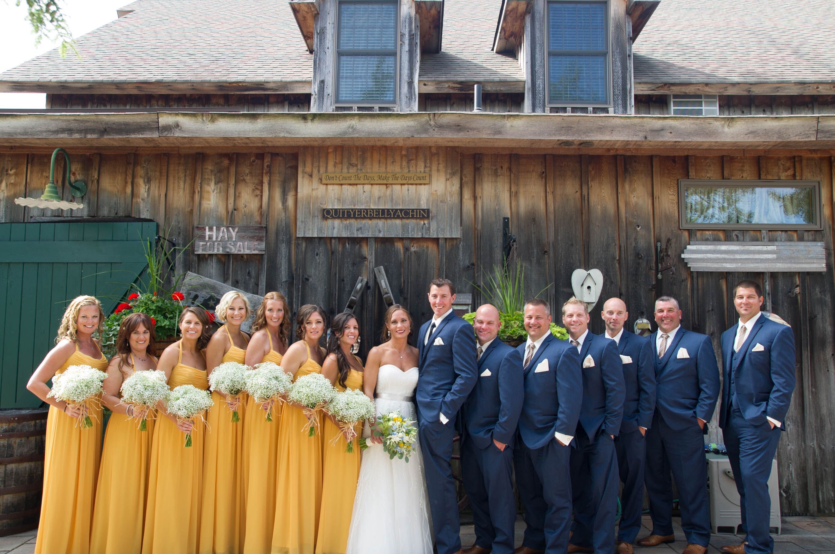 navy blue and yellow bridesmaid dresses