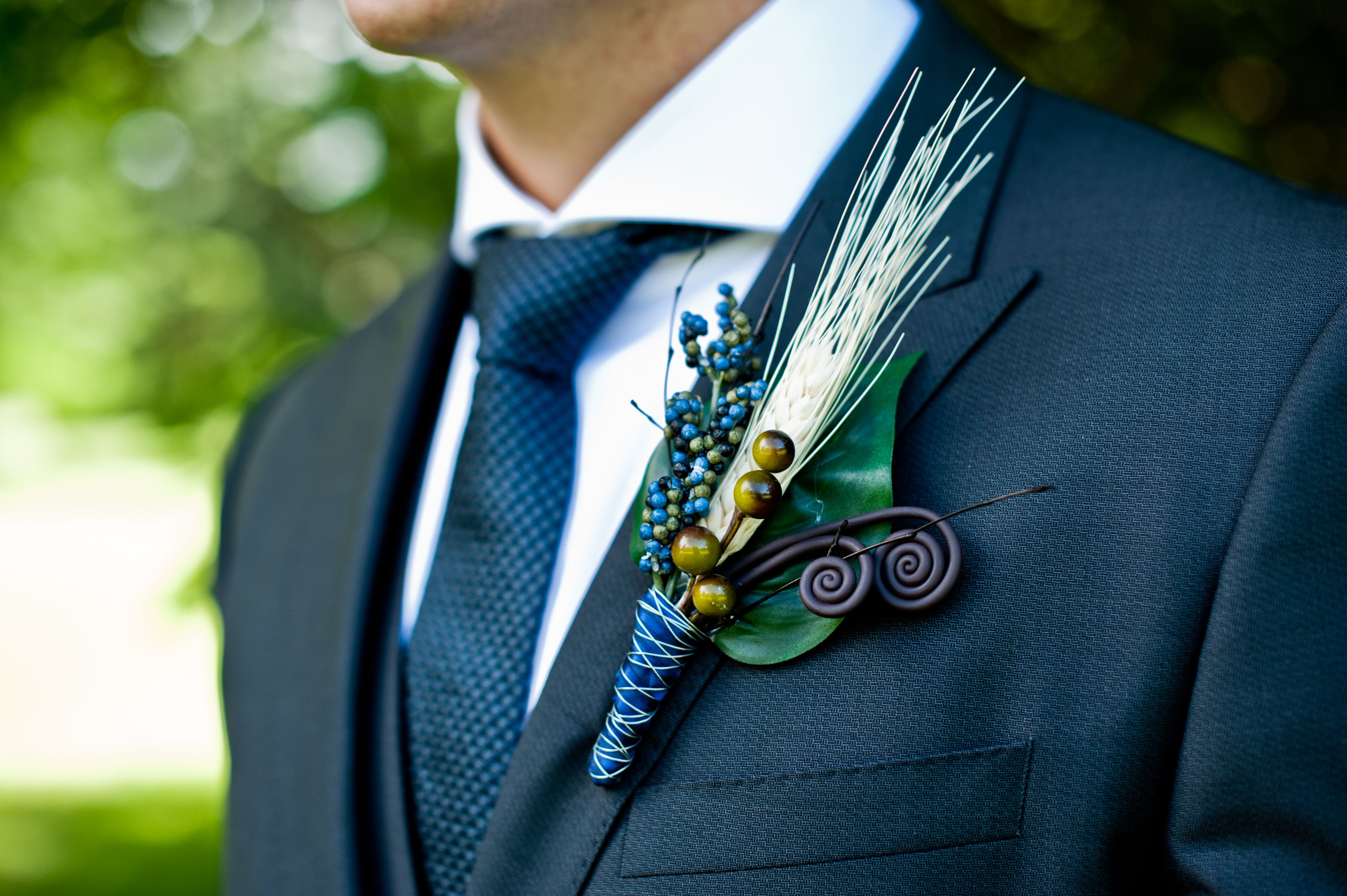 Whimsical Personalized Boutonniere with Wheat