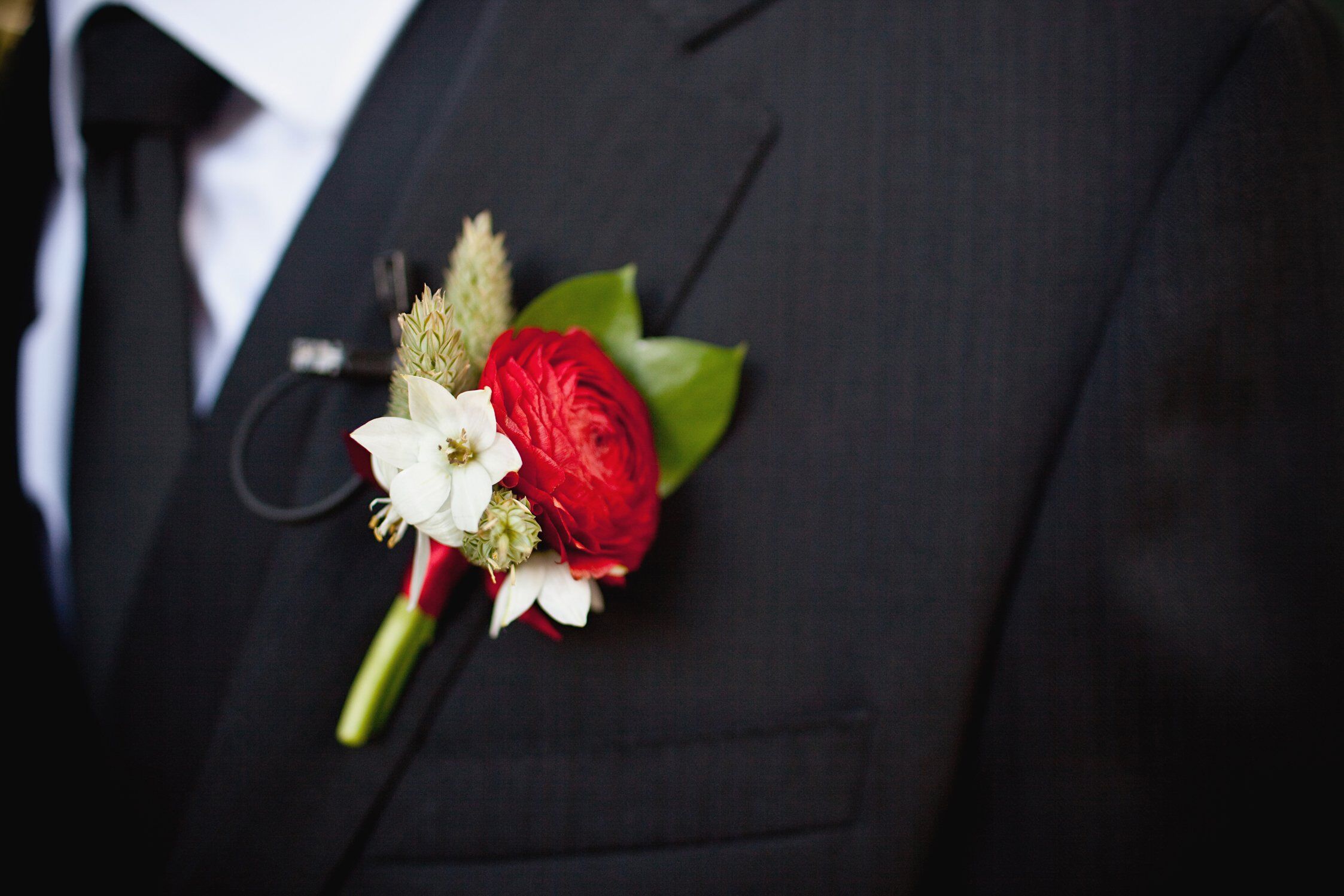 Deep Red and White Boutonniere