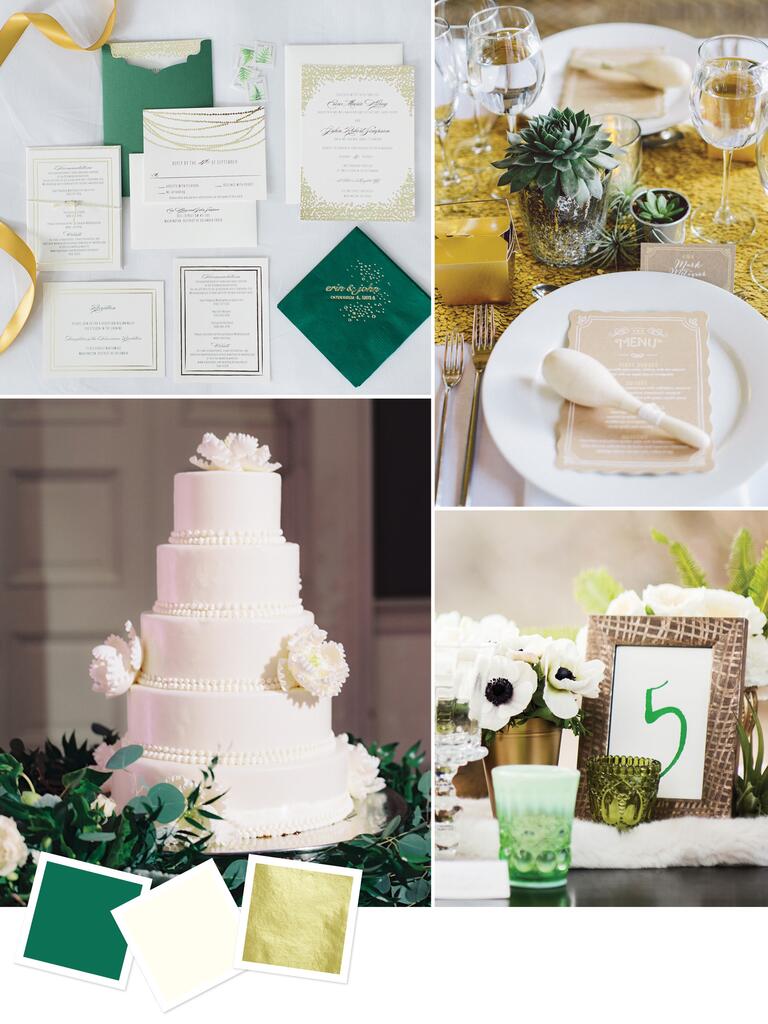 Elegant wedding color combo of emerald and gold