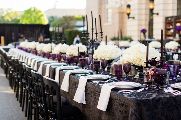 Purple Flower Centerpieces With Silver Accents