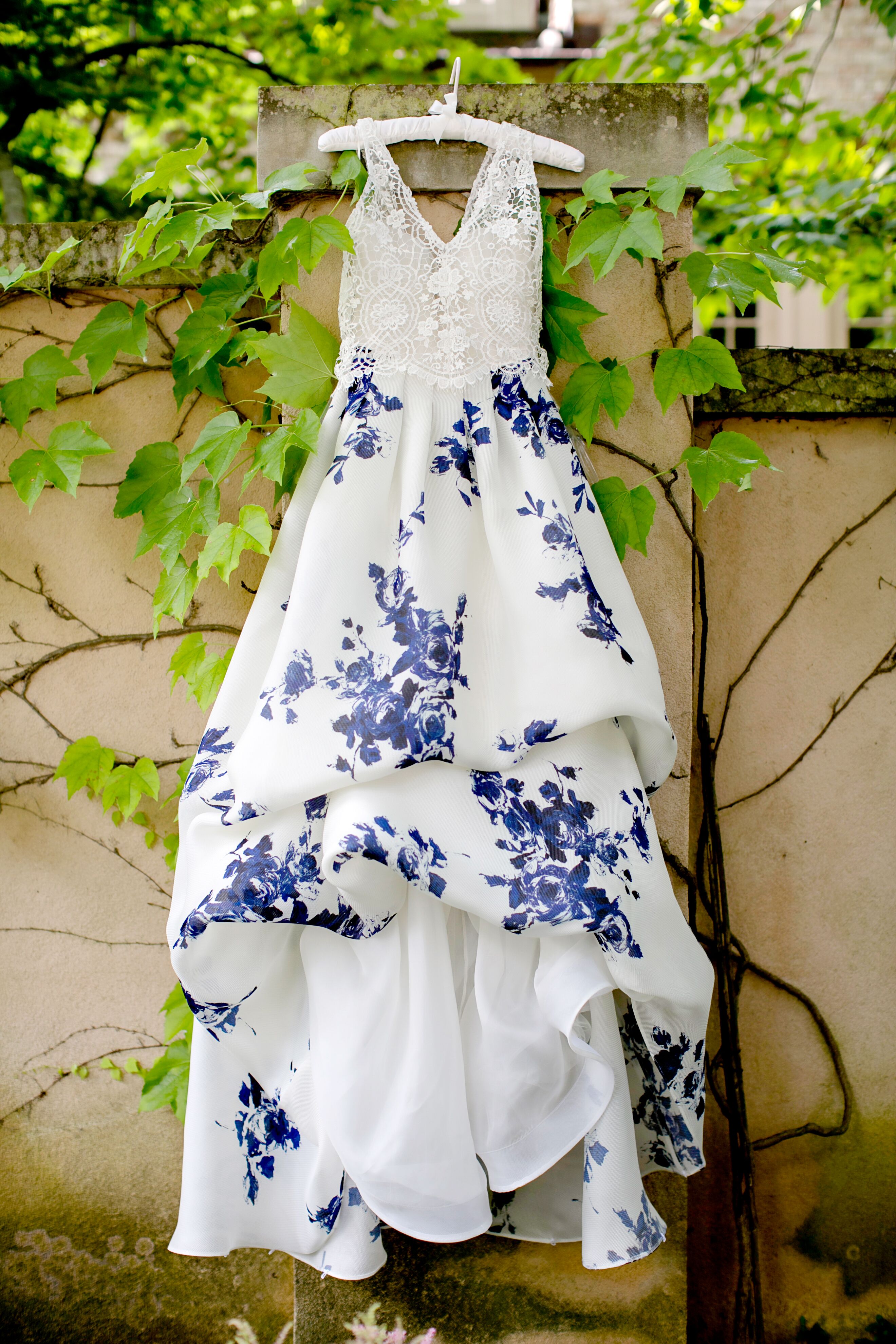 blue floral wedding dress