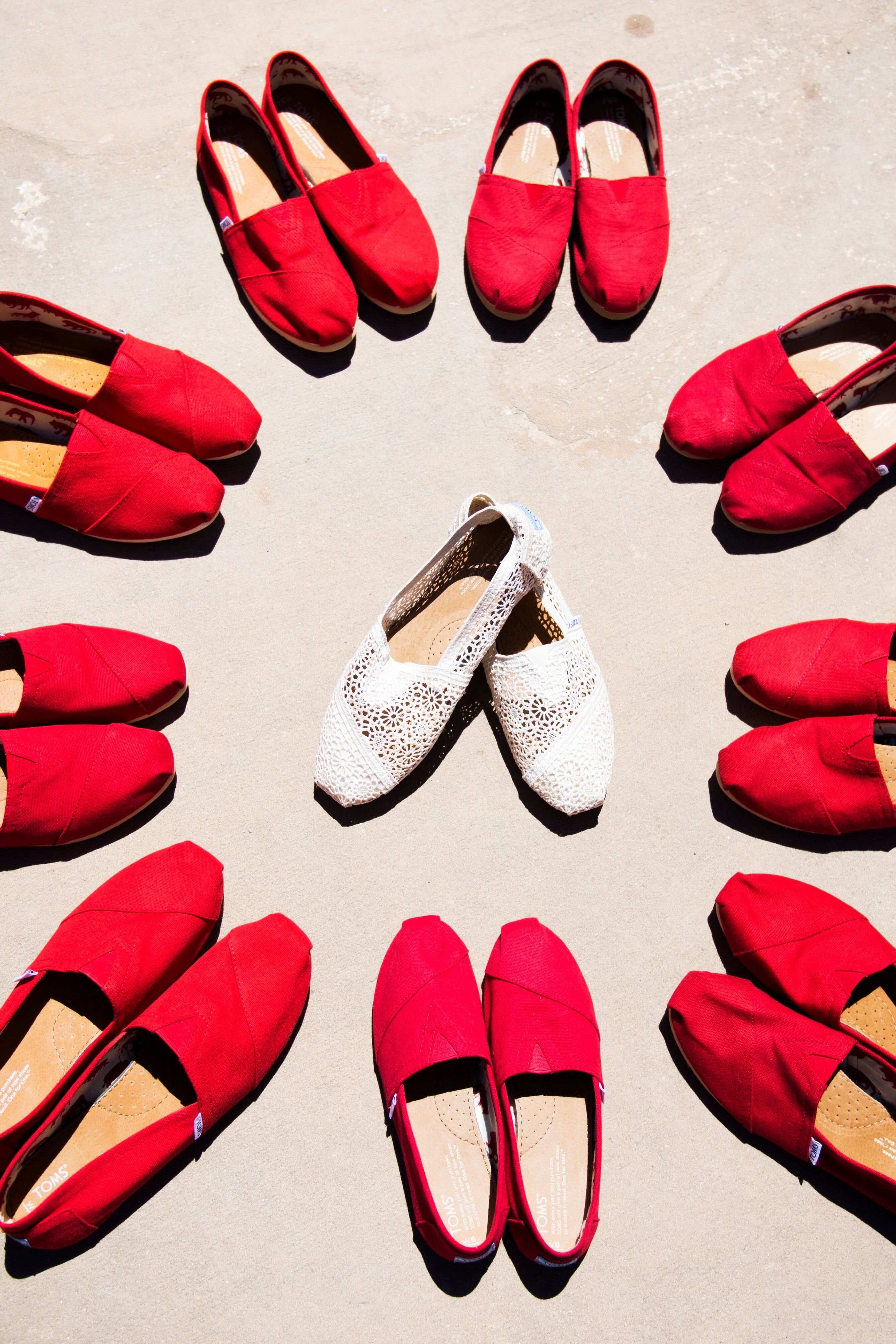 White Crochet TOMS, Red TOMS Bridesmaid Shoes